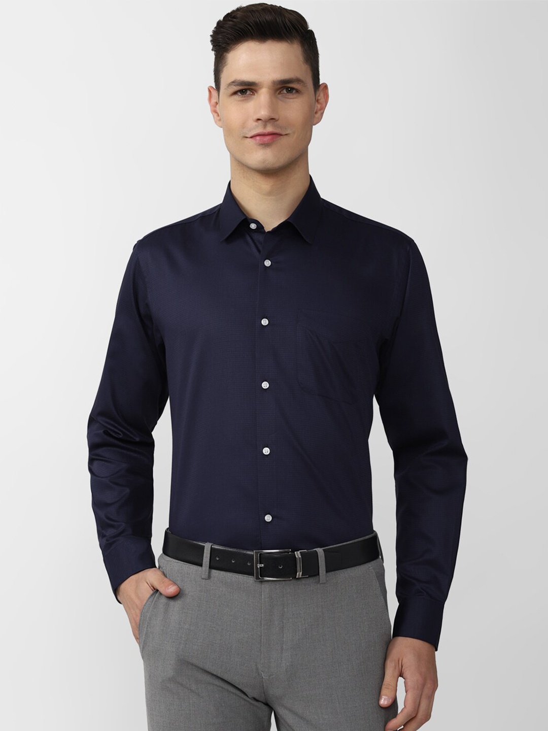 

Peter England Men Navy Blue Micro Checks Checked Pure Cotton Formal Shirt