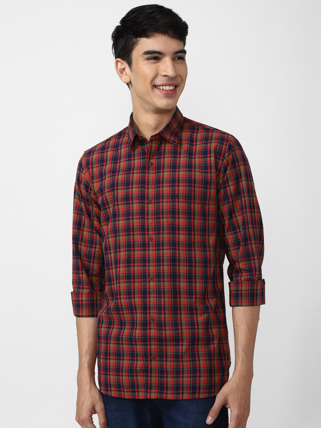 

Peter England Casuals Men Red Slim Fit Tartan Checked Cotton Casual Shirt