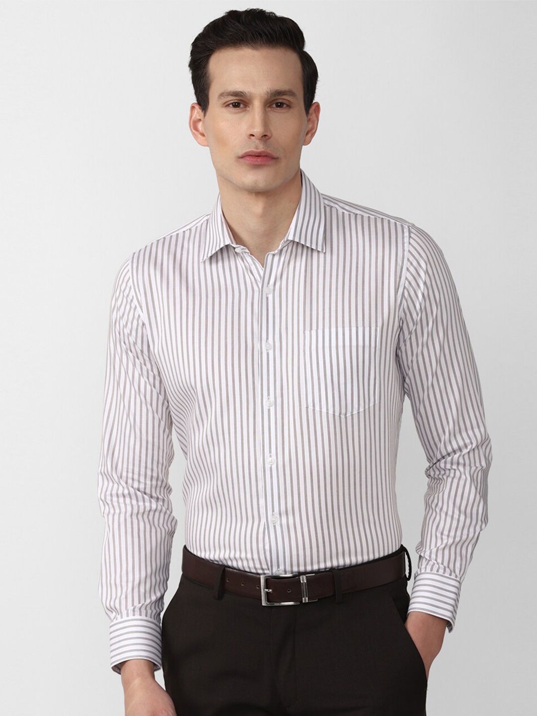 

Van Heusen Men Grey Slim Fit Striped Pure Cotton Formal Shirt