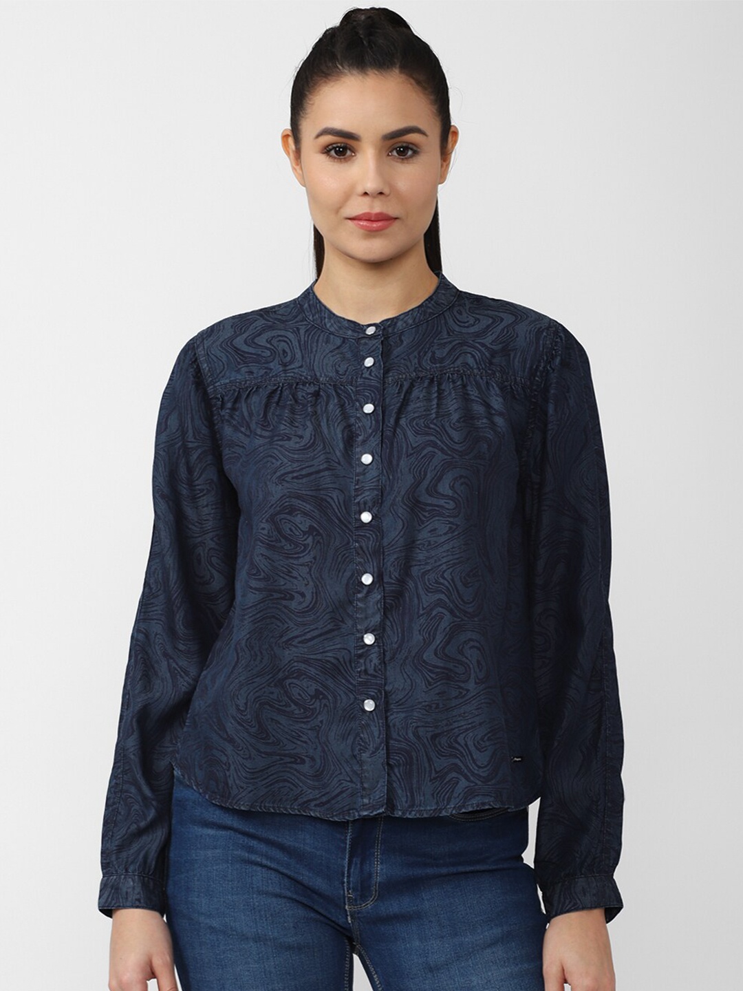 

Van Heusen Woman Printed Casual Shirt, Navy blue
