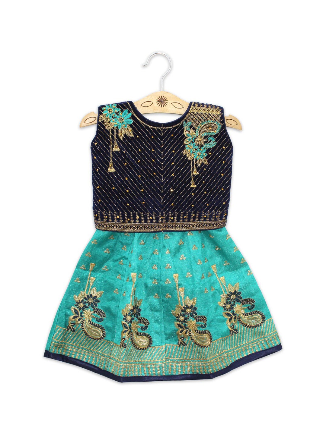 

Born Babies Infant Girls Embroidered Sleeveless Ready To Wear Cotton Lehenga Choli, Blue