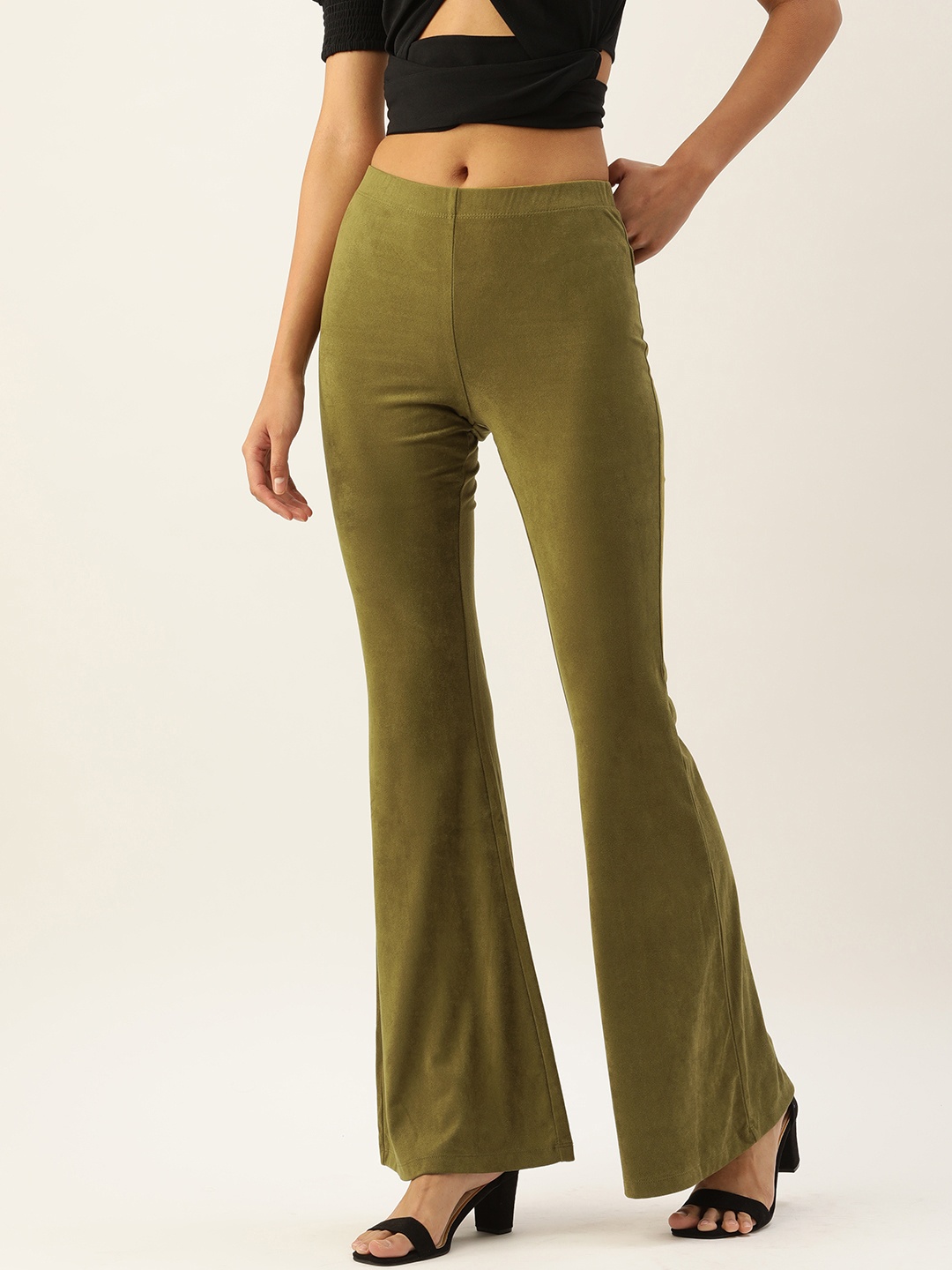 

FOREVER 21 Women Olive Green Solid Bootcut Trousers