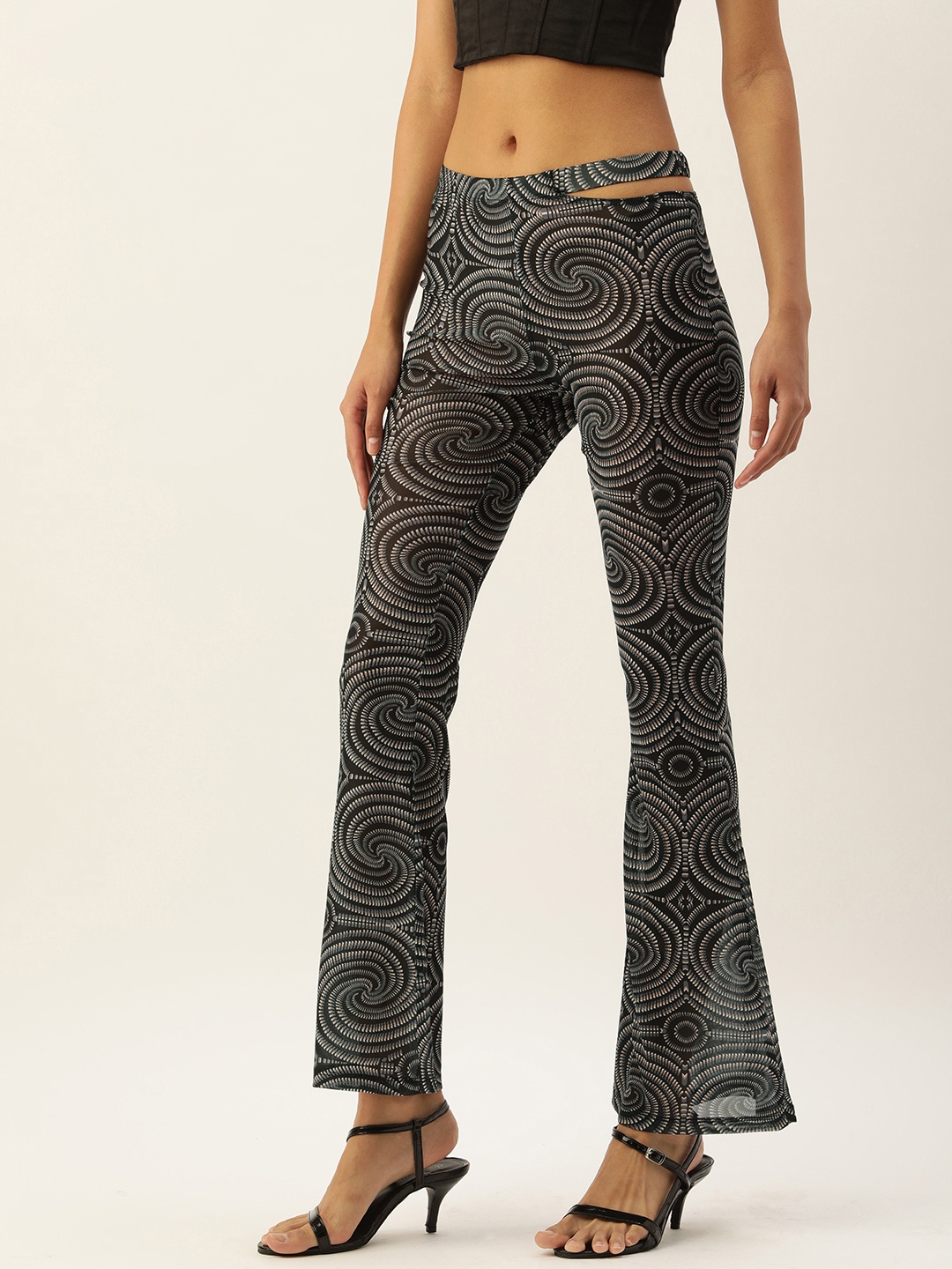 

FOREVER 21 Women Black Printed Semi-Sheer Bootcut Trousers