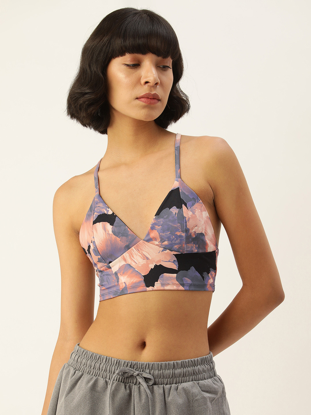 

FOREVER 21 Purple & Peach-Coloured Printed Bralette Crop Top