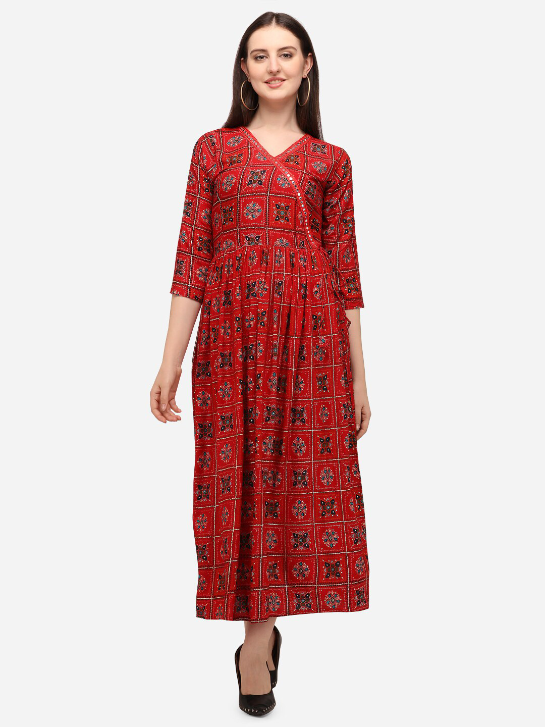 

GUFRINA Red Ethnic Motifs Maxi Dress