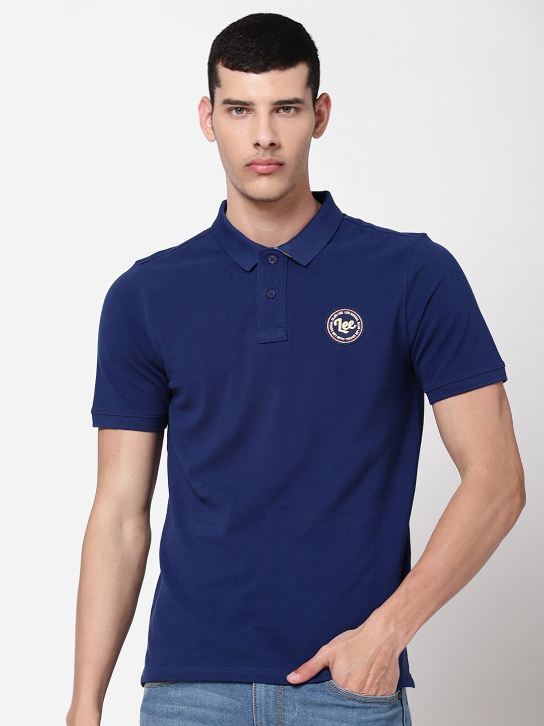 

Lee Men Blue Polo Collar Slim Fit T-shirt