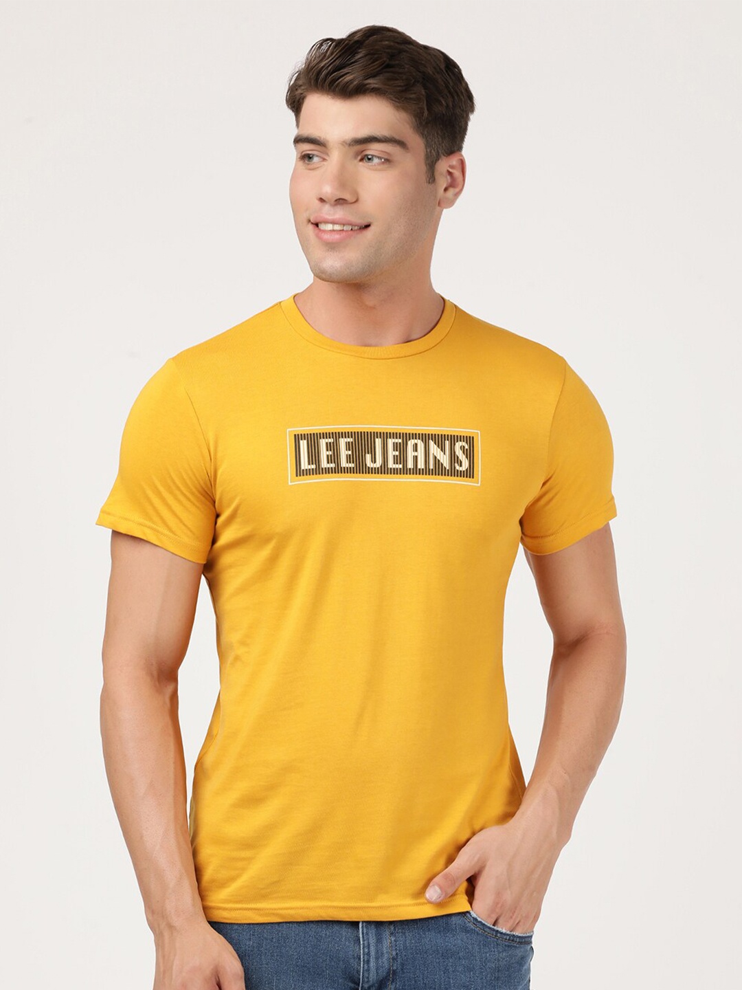

Lee Men Mustard Yellow Typography Printed Slim Fit T-shirt