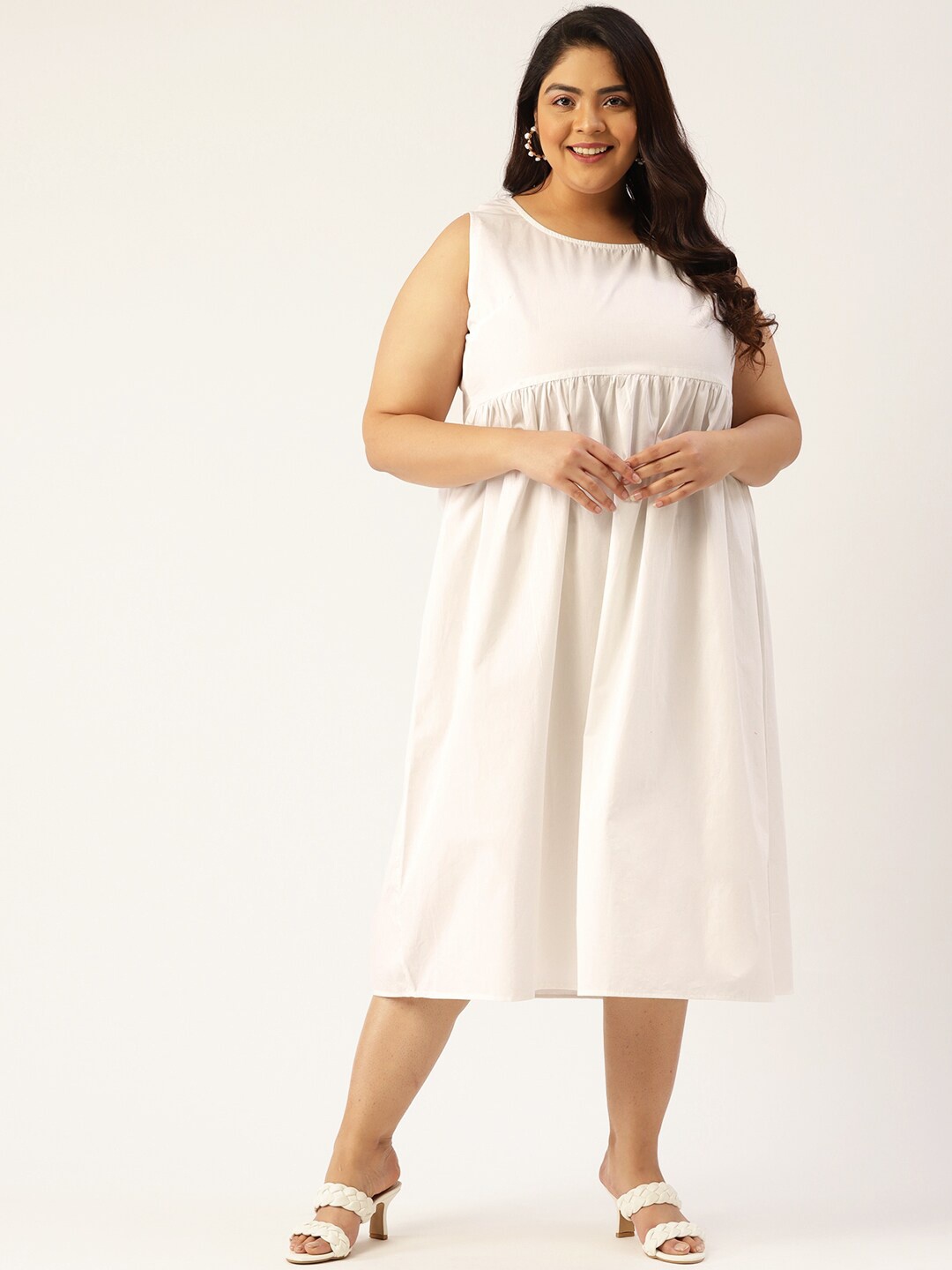 

theRebelinme Women White Plus Size A-Line Midi Dress