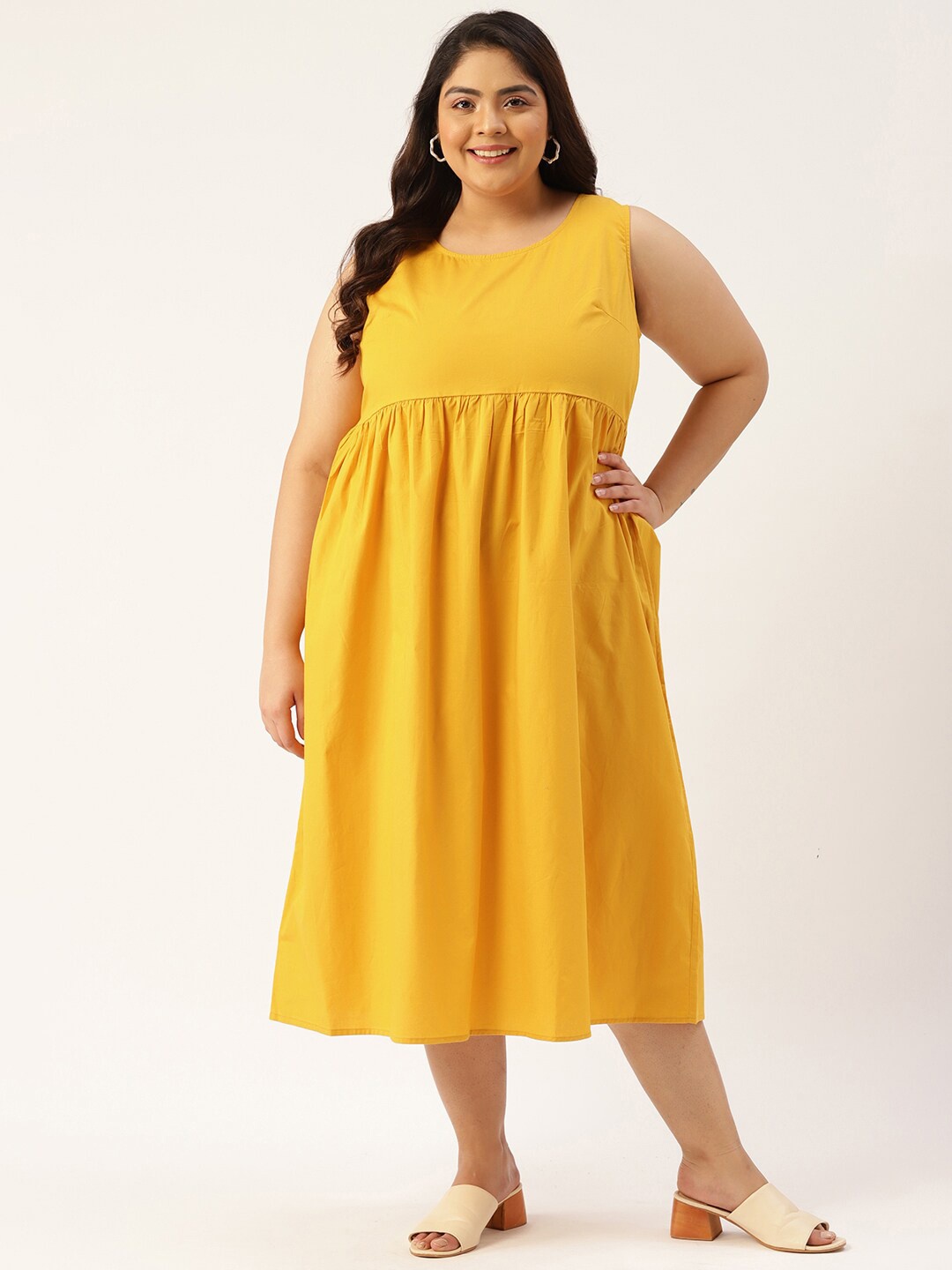

theRebelinme Mustard Yellow A-Line Midi Dress