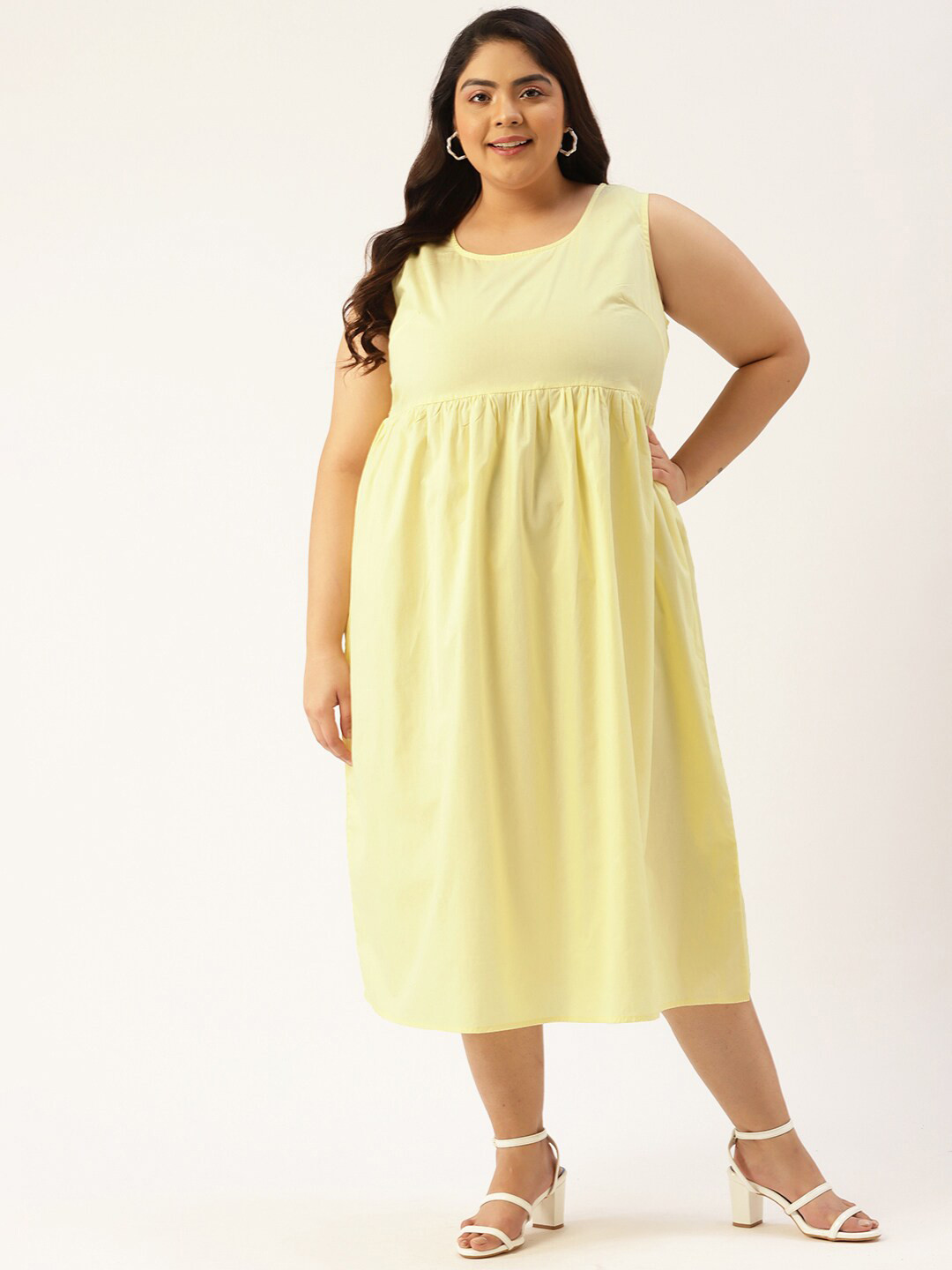 

theRebelinme Women Lime Green Plus Size A-Line Midi Dress