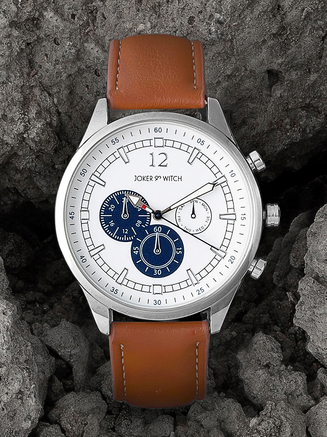 

JOKER & WITCH Men White Dial & Brown Leather Straps Analogue Watch, Tan