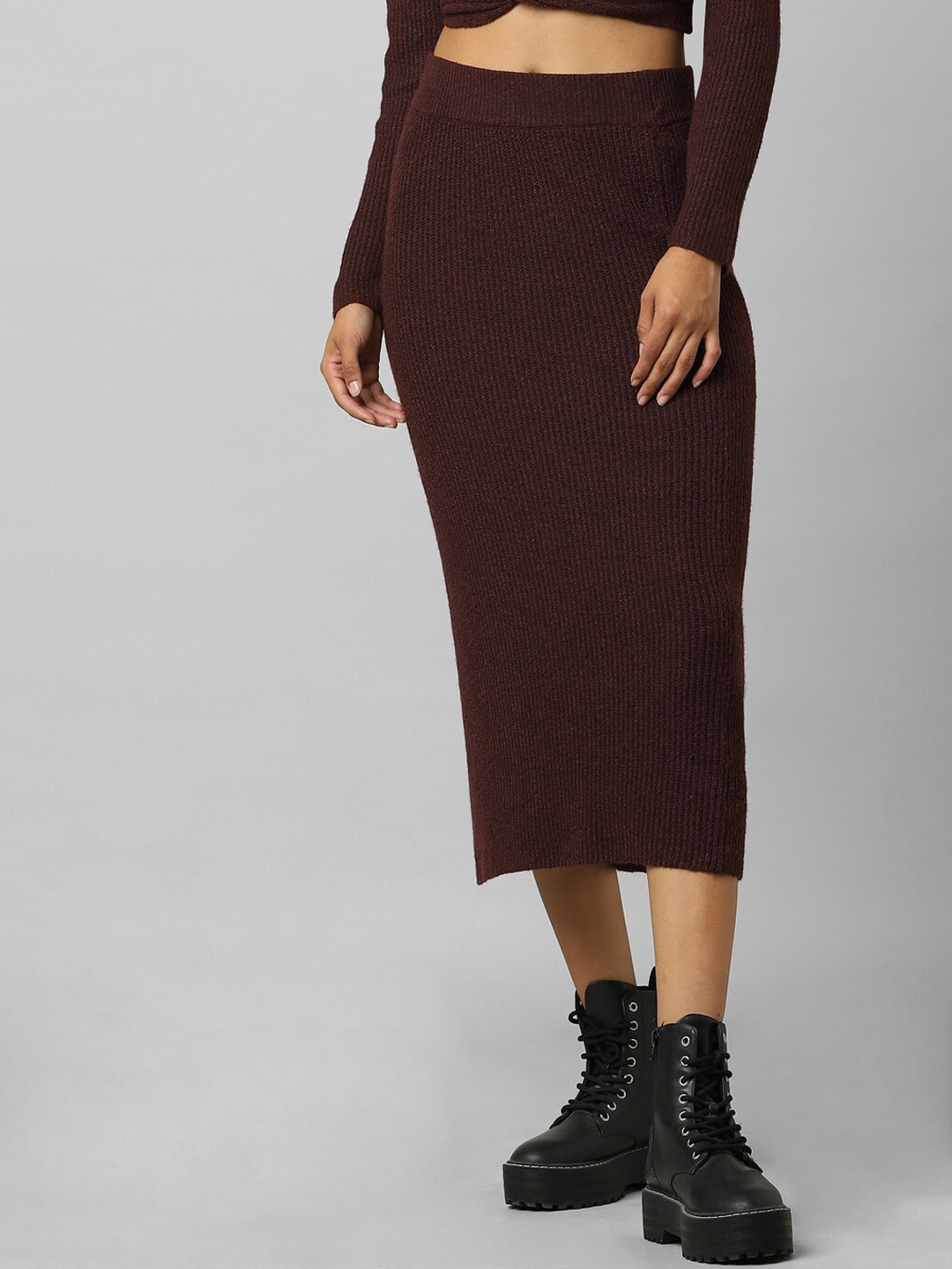 

ONLY Women Burgundy Solid Pencil Skirt