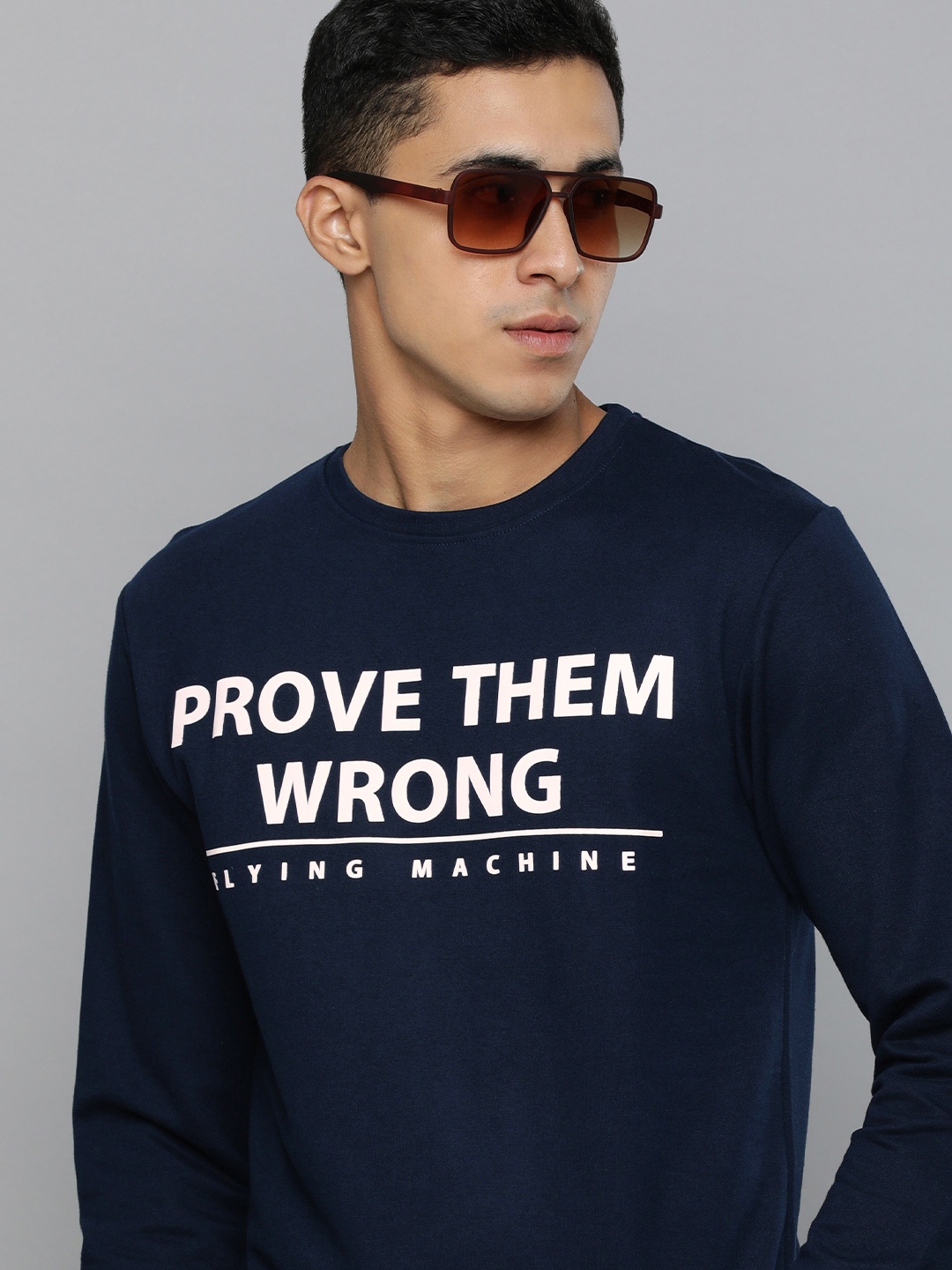 

Flying Machine Men Navy Blue & White Printed Sweatshirt