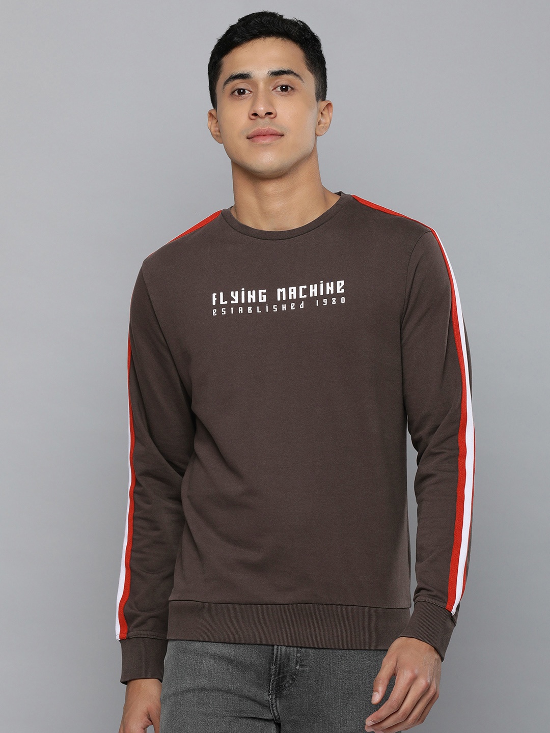 

Flying Machine Men Brown Brand Logo Print Pure Cotton Sweatshirt