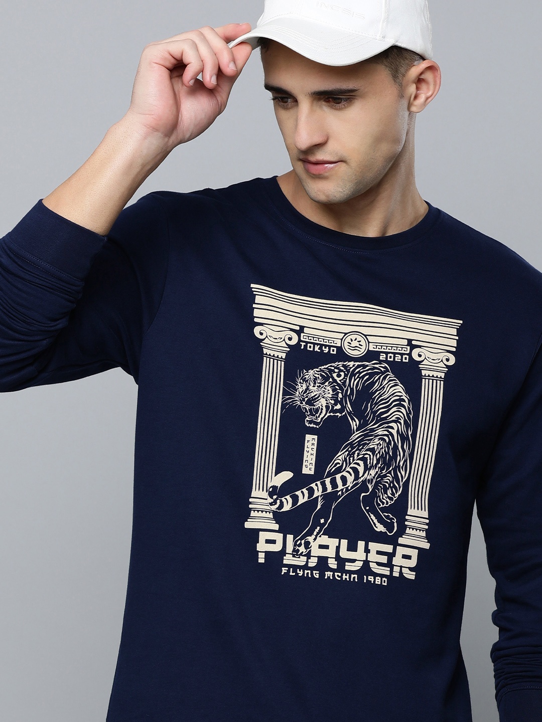 

Flying Machine Men Navy Blue Graphic Print Pure Cotton Sweatshirt
