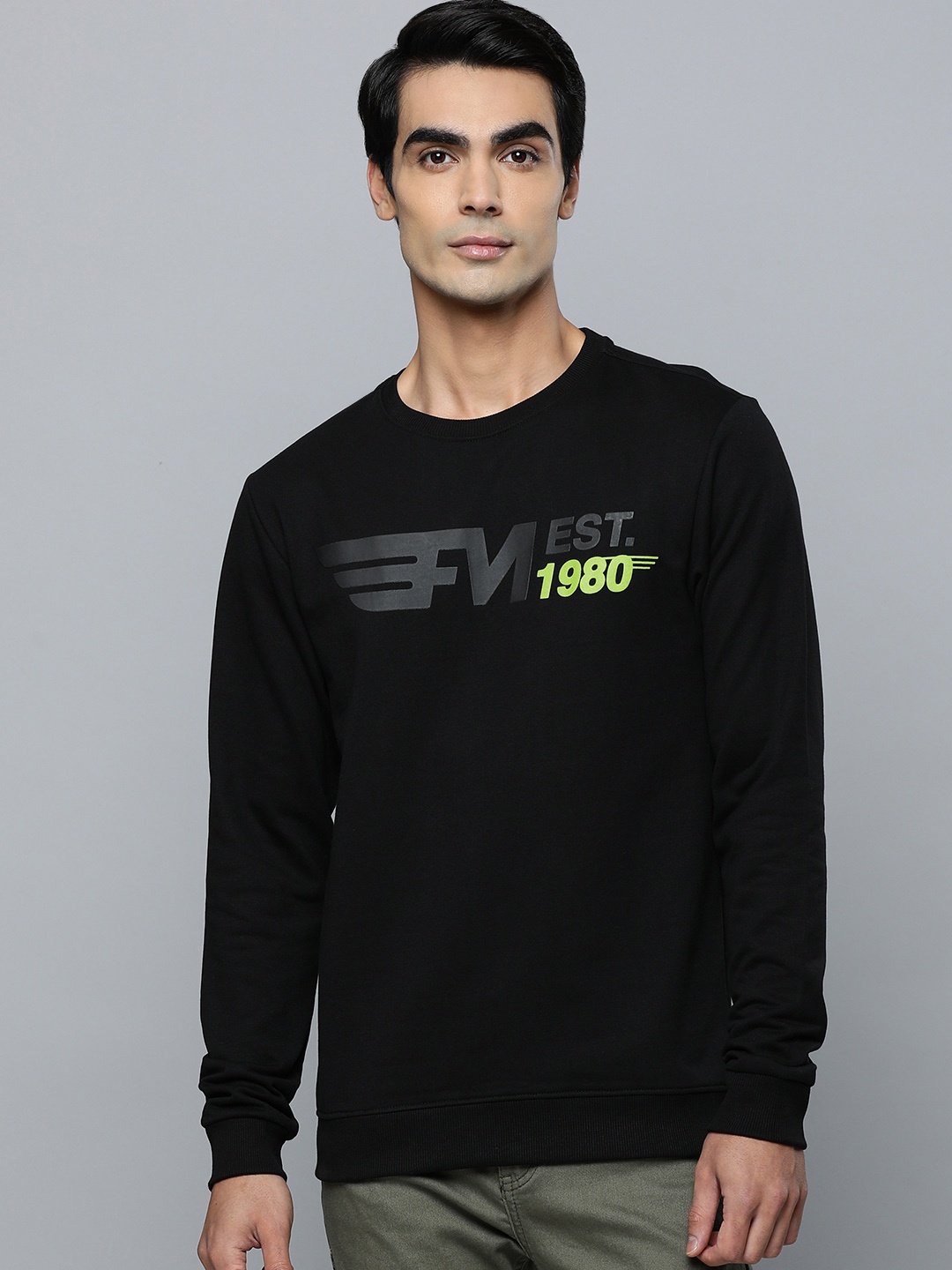 

Flying Machine Men Black Brand Logo Printed Pullover Sweatshirt