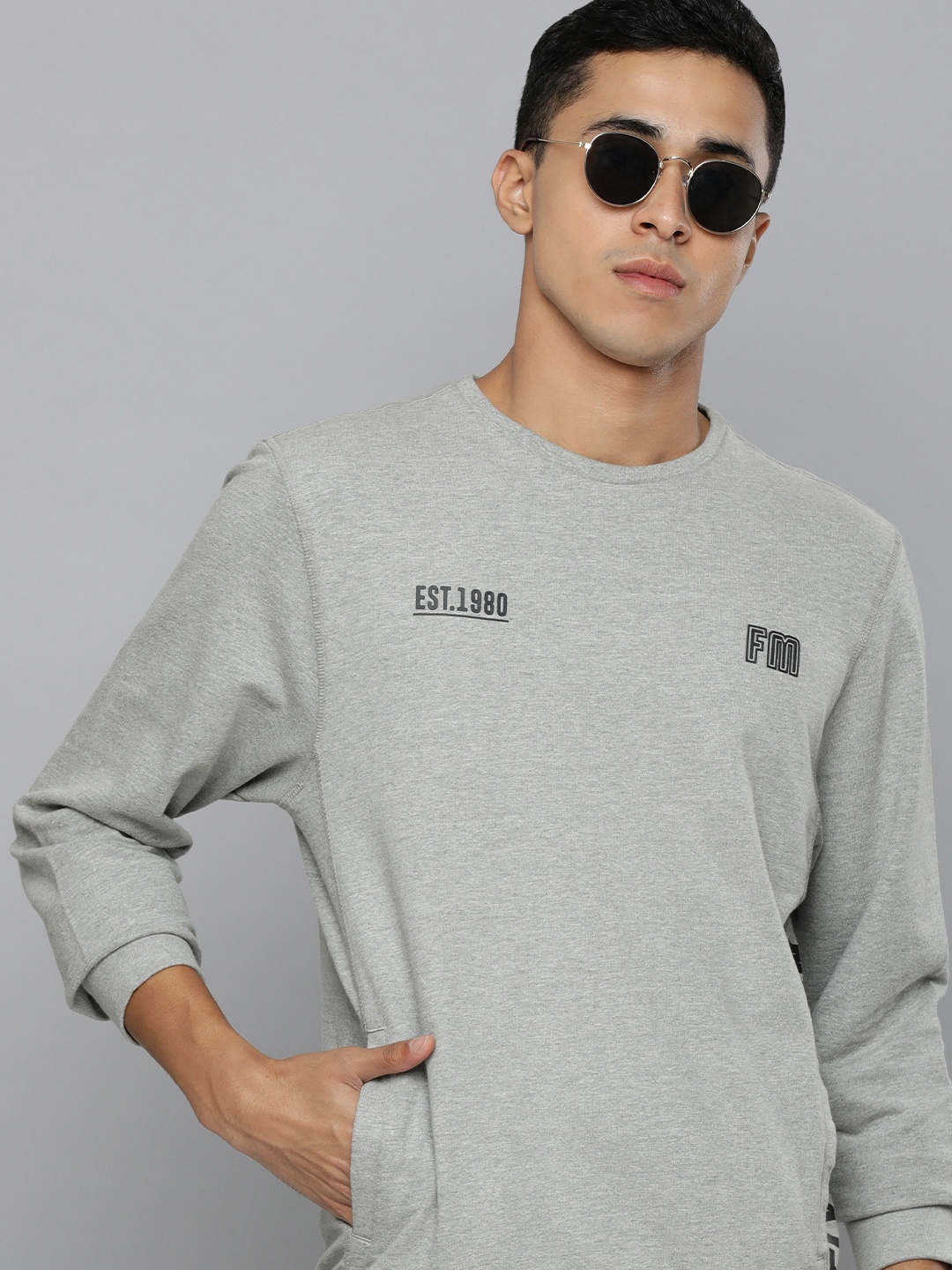 

Flying Machine Men Grey Melange Sweatshirt