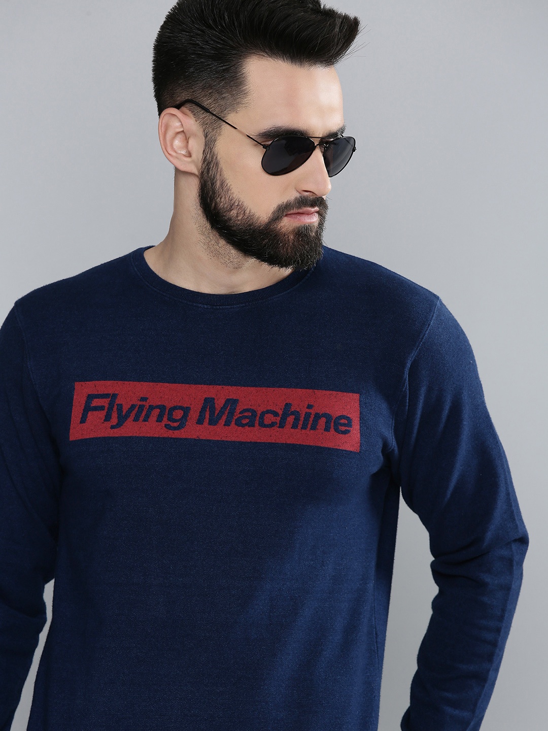 

Flying Machine Men Navy Blue Brand Logo Printed Sweatshirt