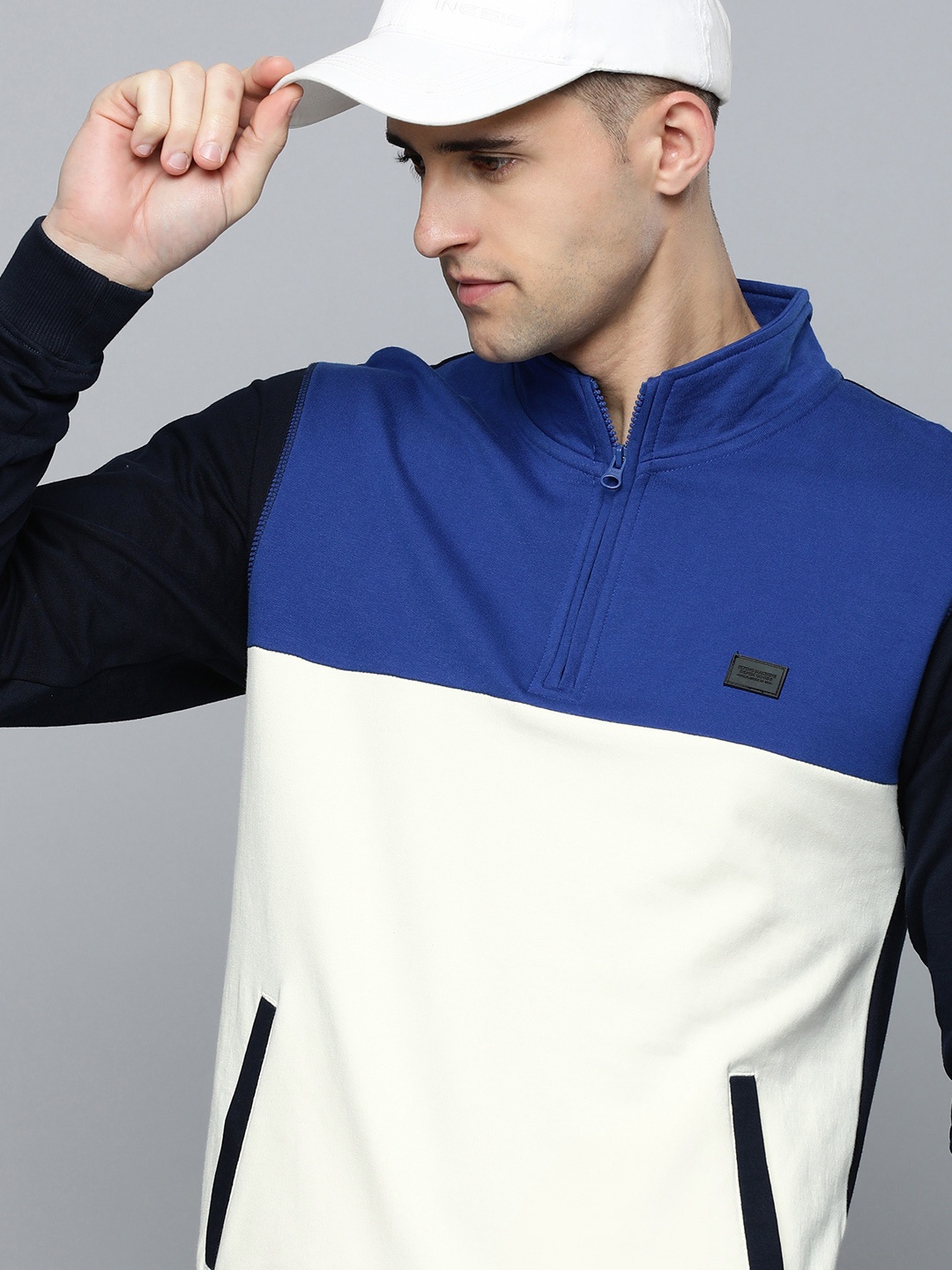 

Flying Machine Men Navy Blue Colourblocked Pure Cotton Sweatshirt