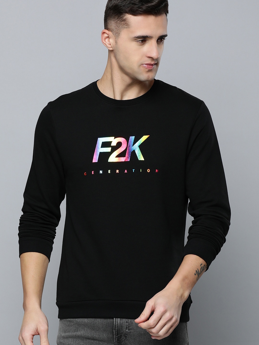 

Flying Machine Men Black Typography Printed Pullover Sweatshirt