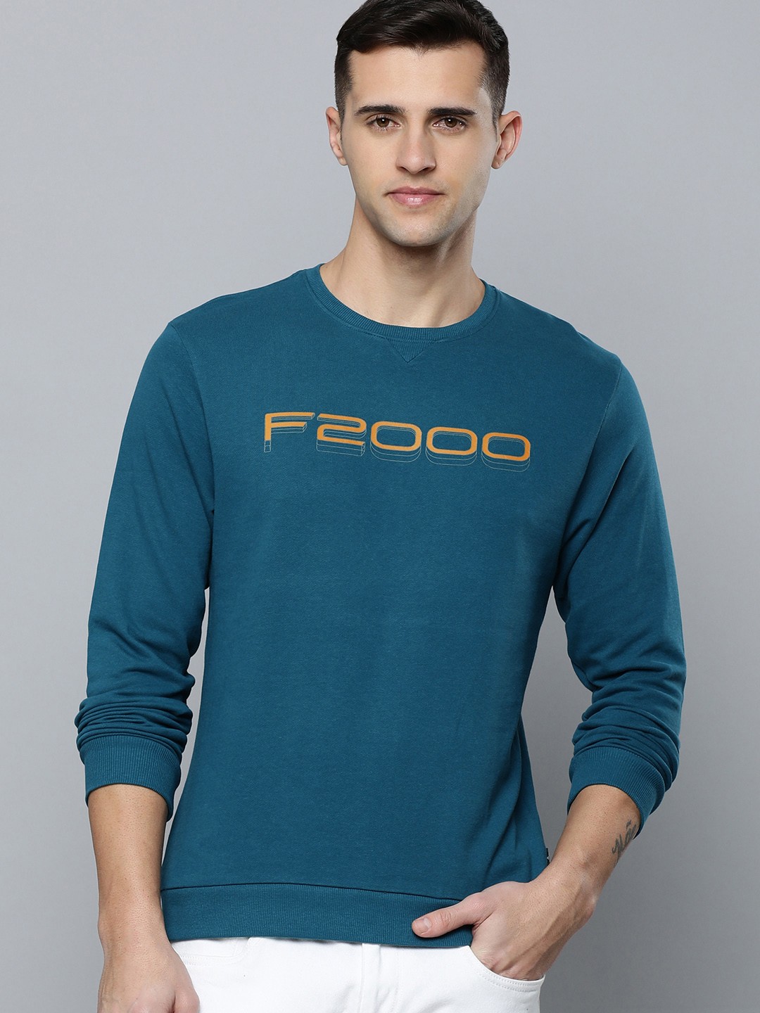 

Flying Machine Men Teal Blue Printed Sweatshirt