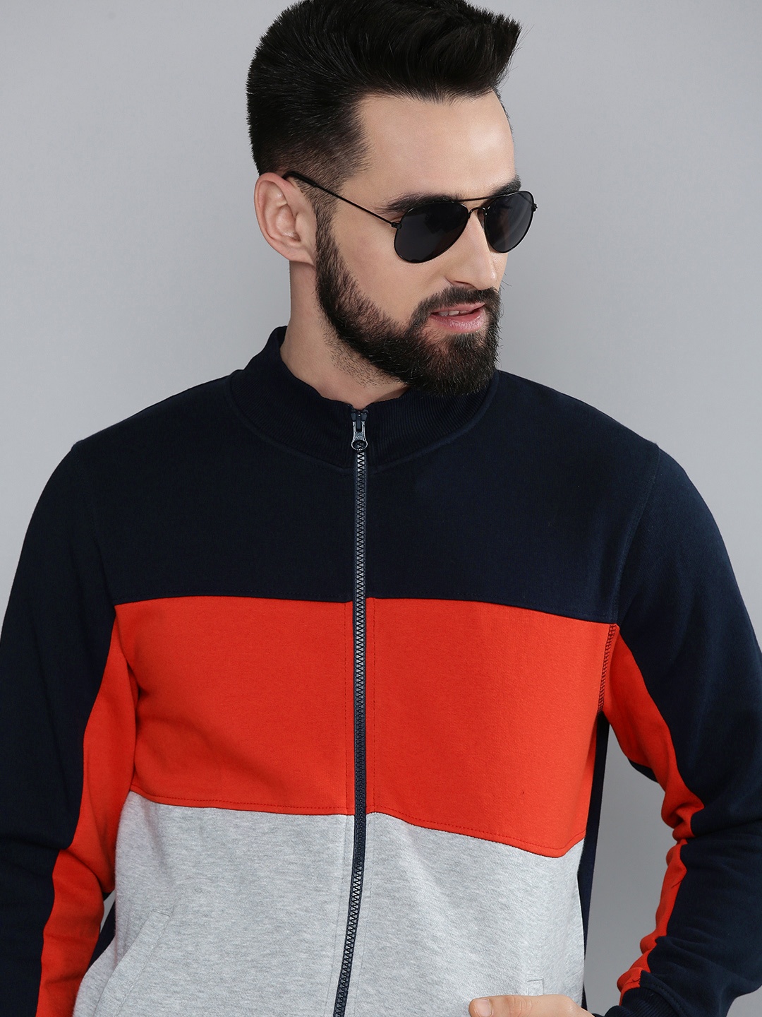 

Flying Machine Men Navy Blue & Red Colourblocked Sweatshirt