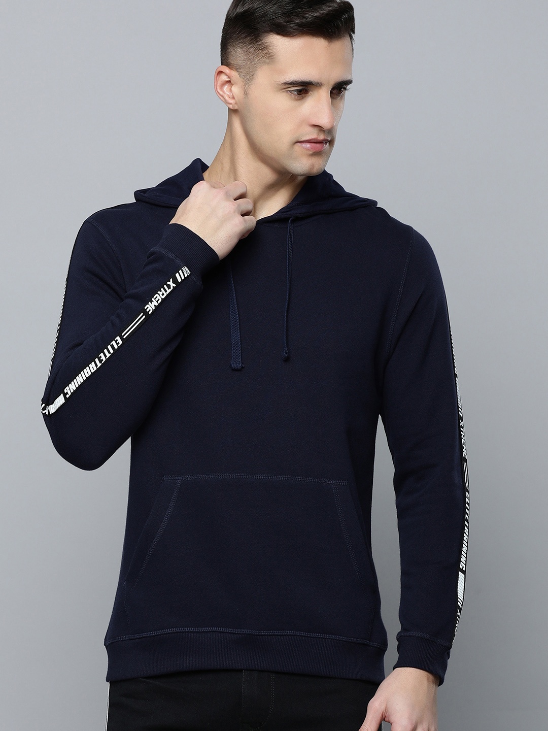 

Flying Machine Men Navy Blue Solid Hooded Sweatshirt