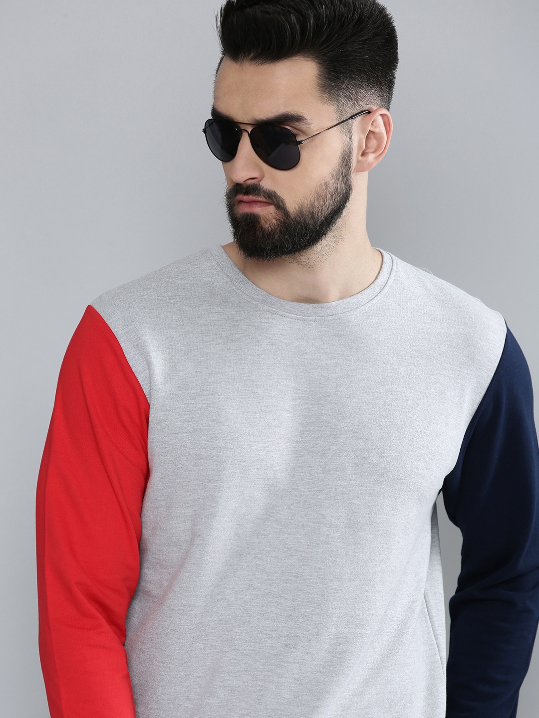 

Flying Machine Men Grey Melange Pure Cotton Sweatshirt
