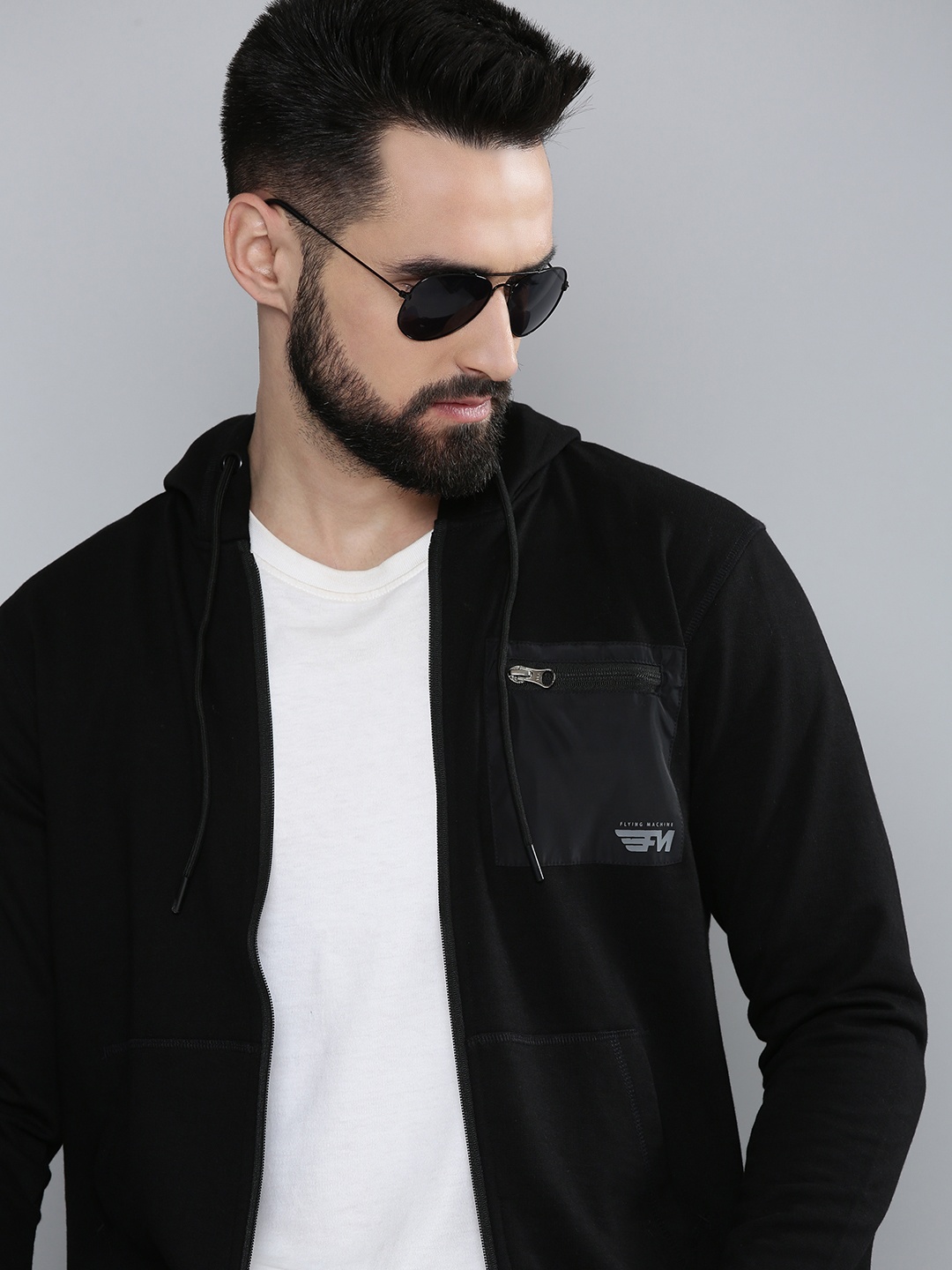 

Flying Machine Men Black Solid Hooded Sweatshirt