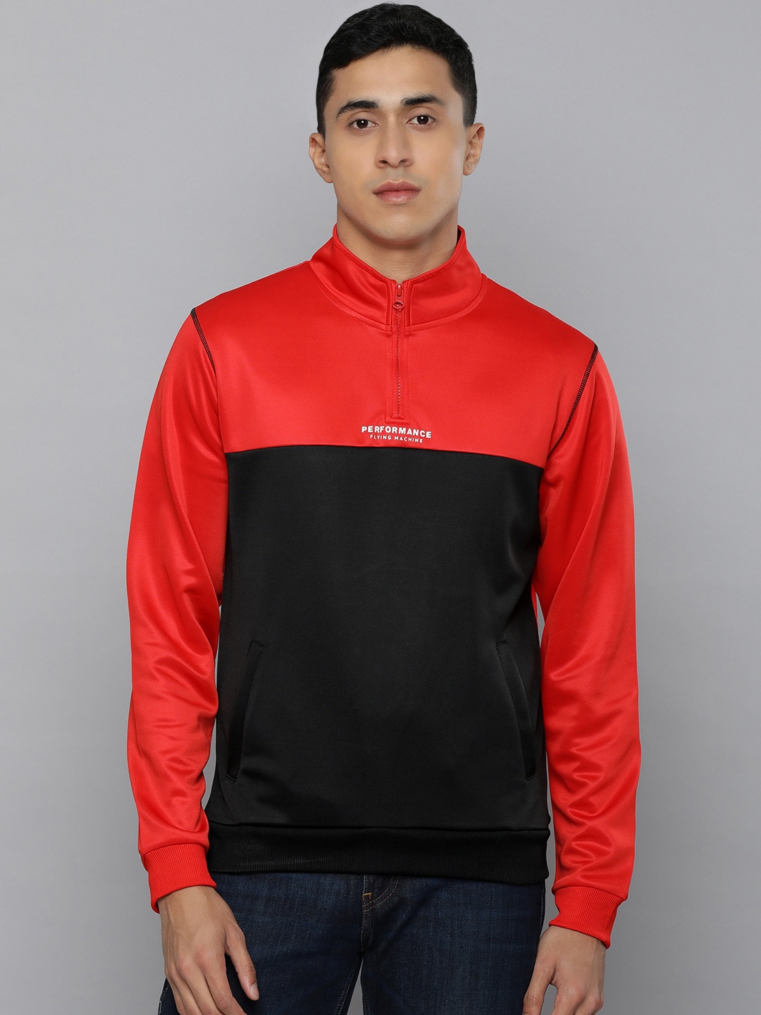

Flying Machine Men Red & Black Colourblocked Sweatshirt