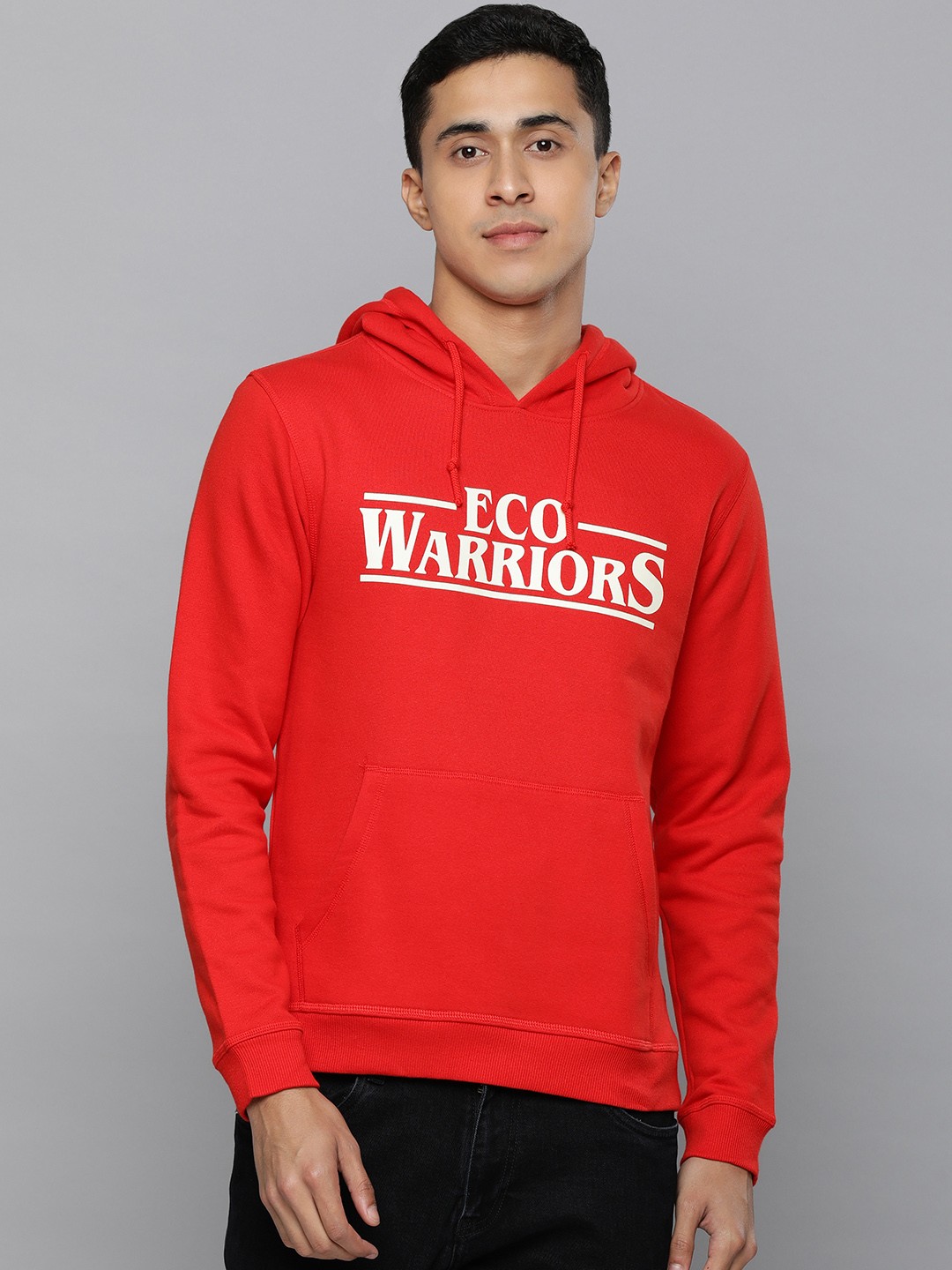 

Flying Machine Men Red Printed Hooded Sweatshirt