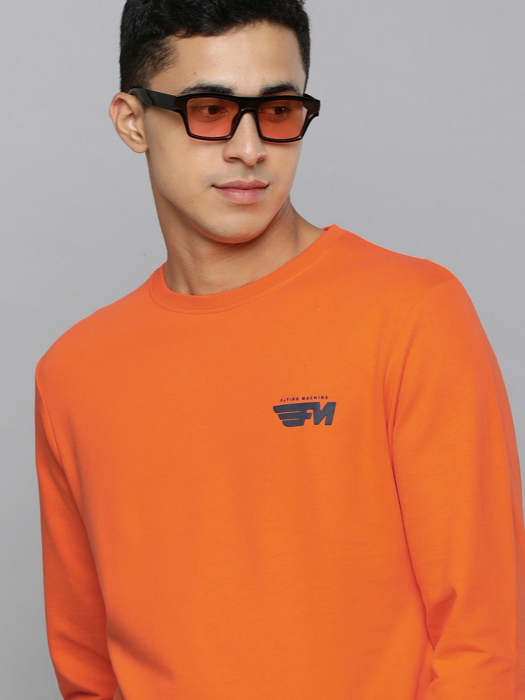 

Flying Machine Men Orange Pure Cotton Sweatshirt