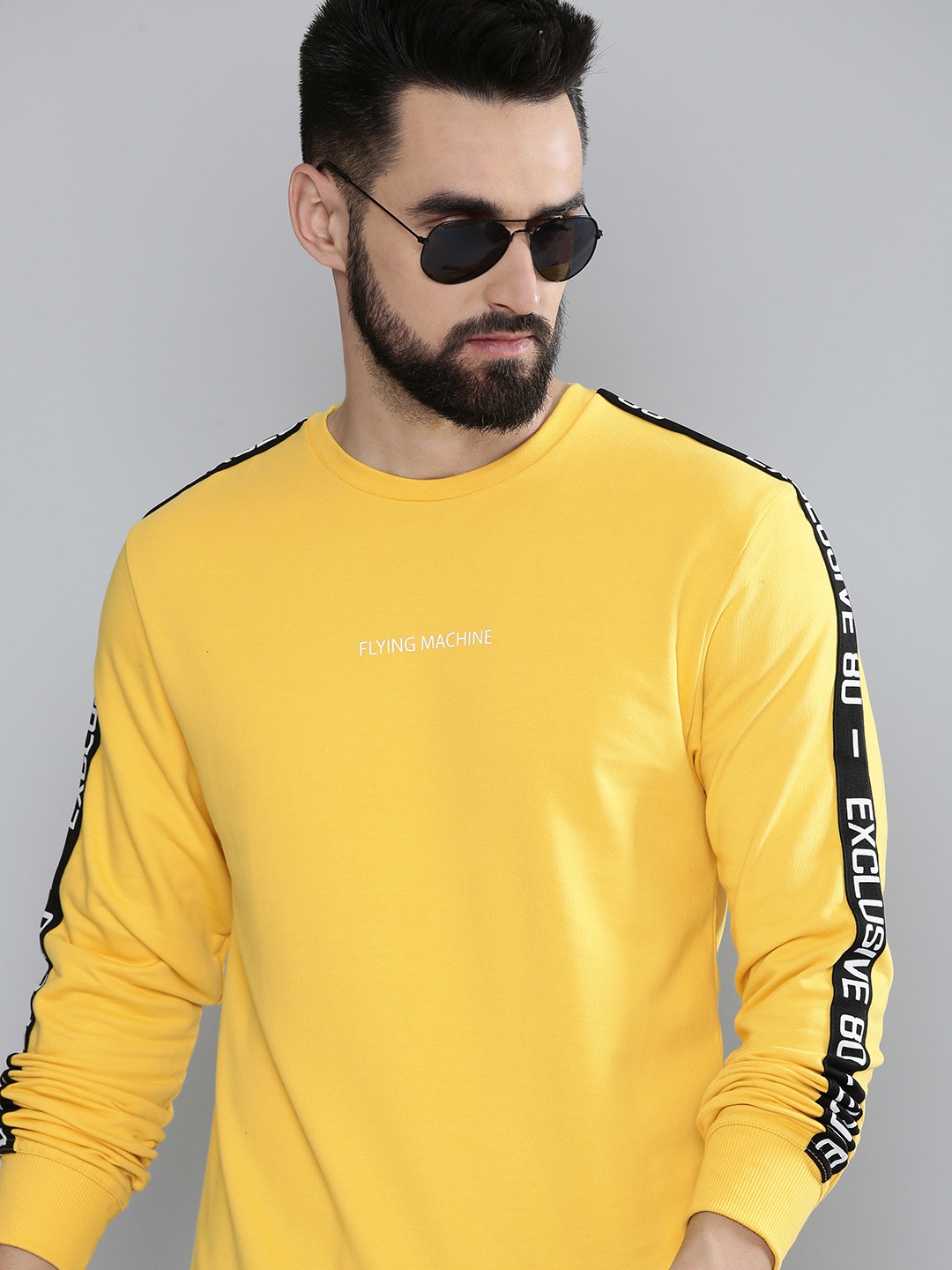 

Flying Machine Men Yellow Pure Cotton Sweatshirt