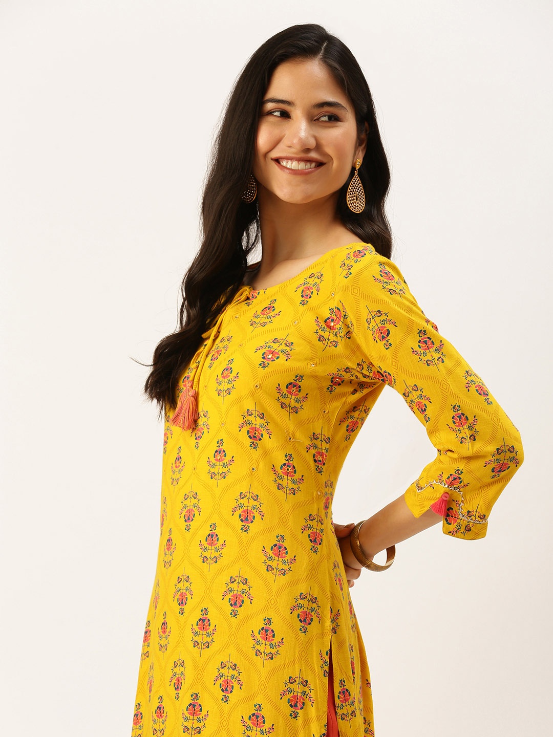 

SHOWOFF Women Yellow Floral Printed Cotton Kurta