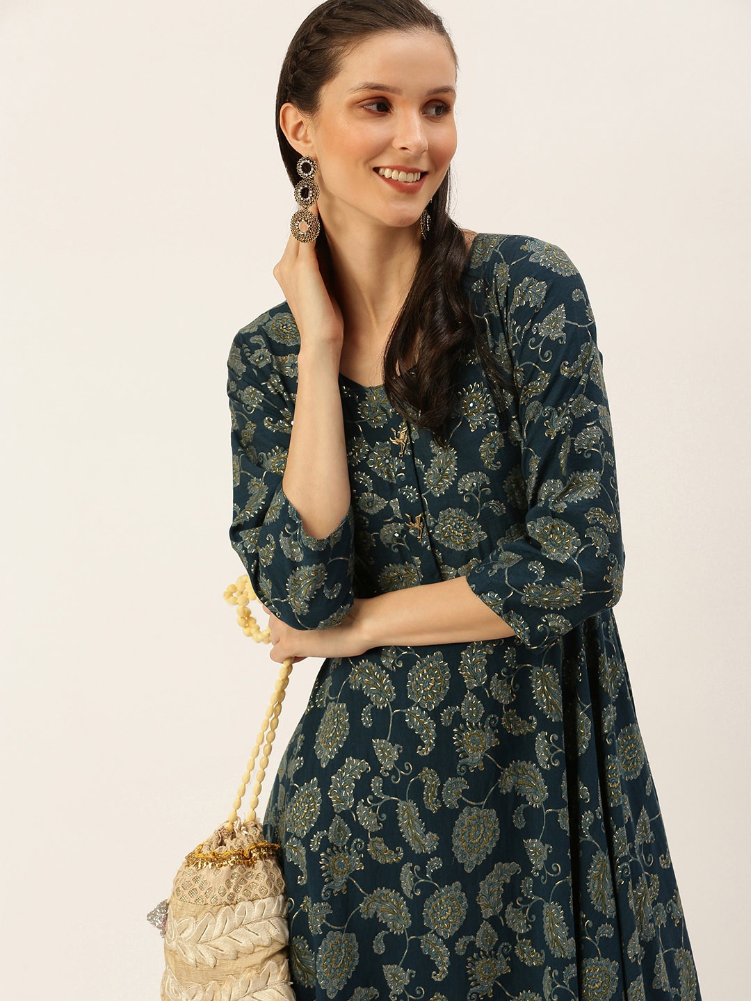 

SHOWOFF Women Blue Floral Printed Anarkali Kurta