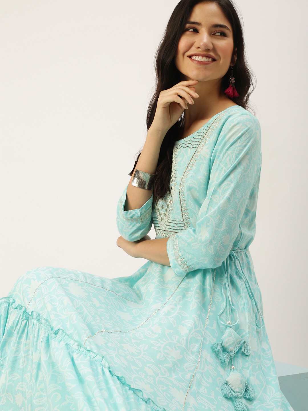 

SHOWOFF Women Blue Dyed Pastels Anarkali Kurta