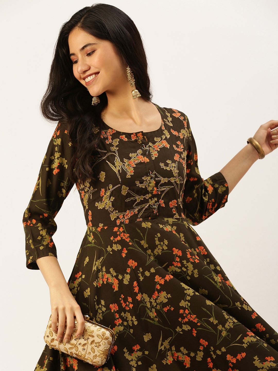 

SHOWOFF Women Green Floral Printed Floral Anarkali Kurta