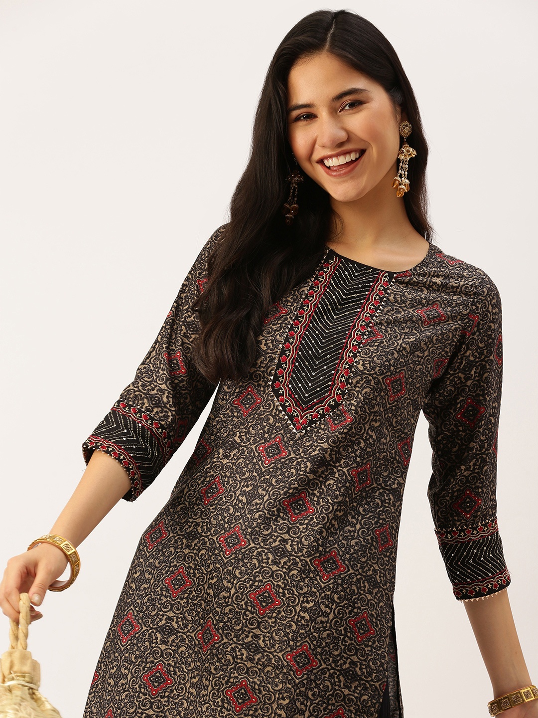 

SHOWOFF Women Black Ethnic Motifs Printed Kurta