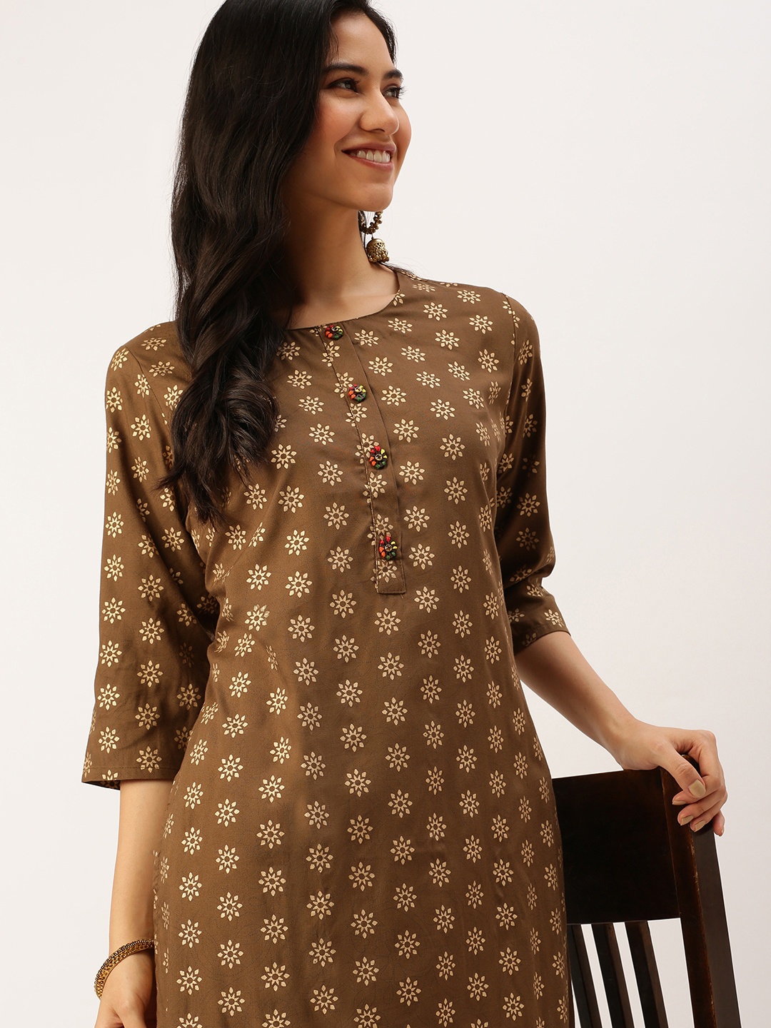 

SHOWOFF Women Brown Printed Floral Kurta