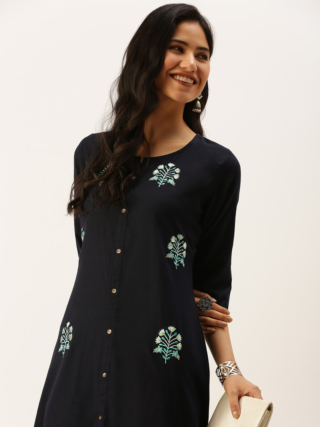 

SHOWOFF Women Navy Blue Floral Printed Floral Kurta