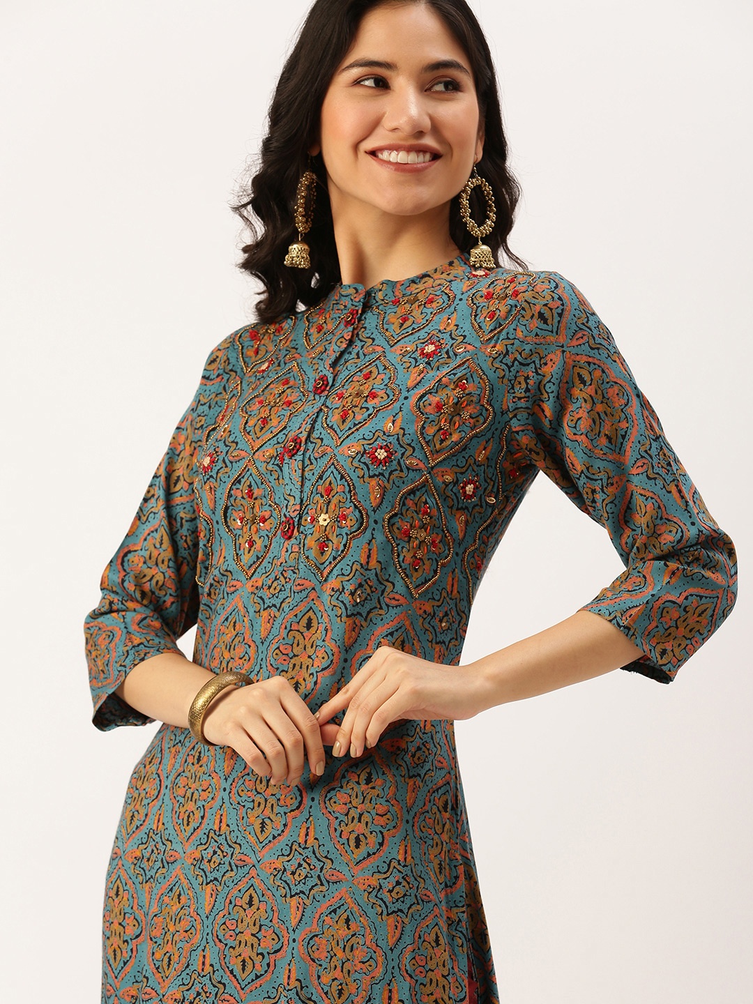 

SHOWOFF Women Blue Floral Printed Kurta