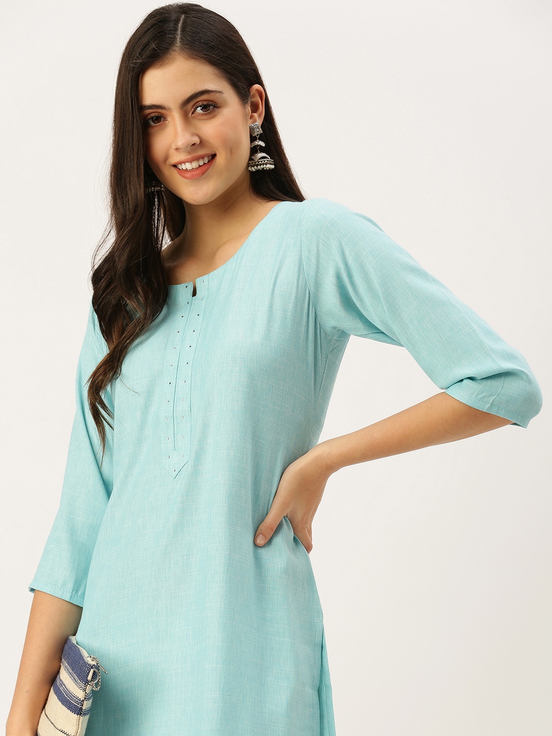 

SHOWOFF Women Blue Straight Round Neck Kurta