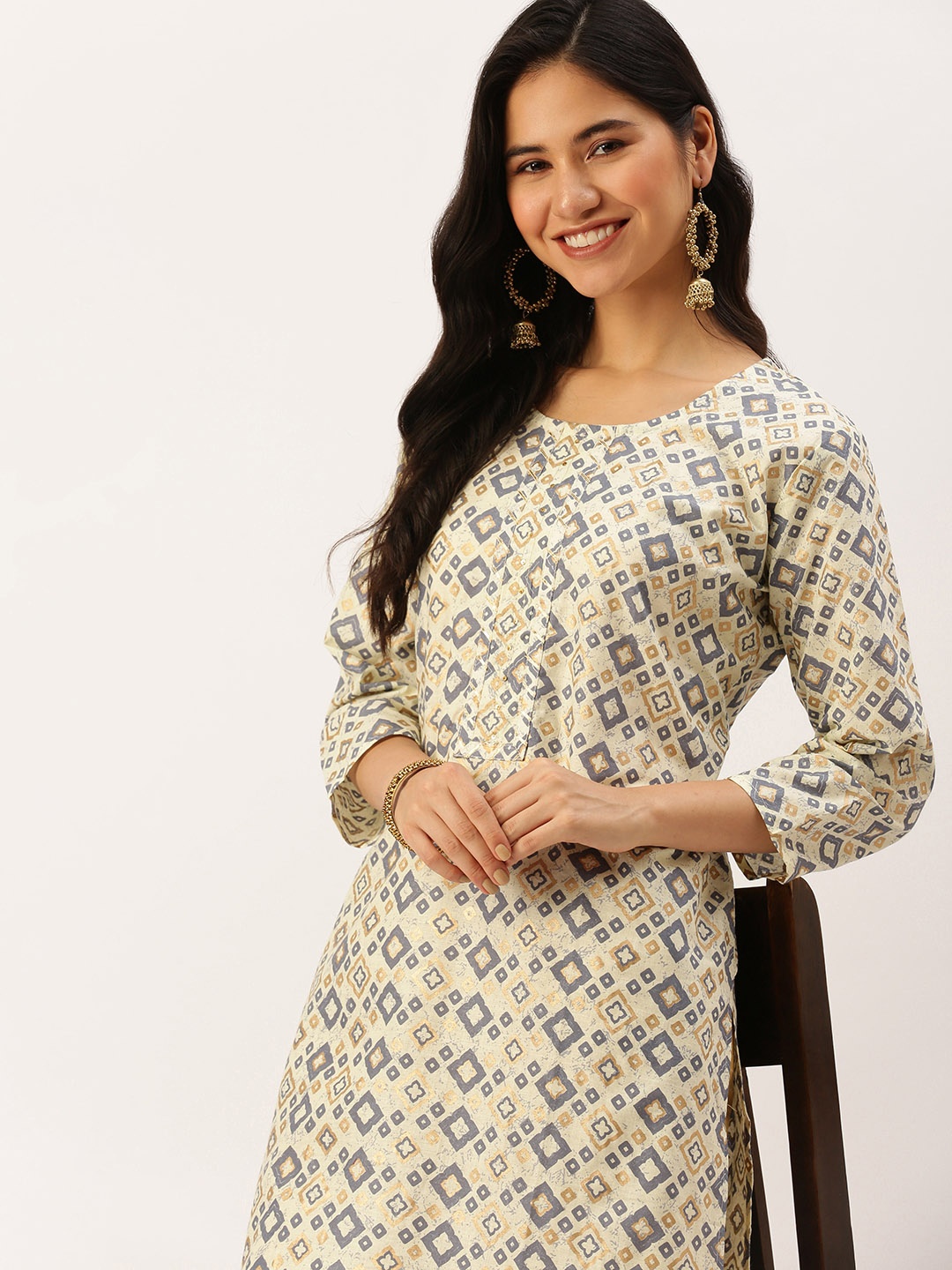 

SHOWOFF Women Blue Geometric Printed Cotton Kurta