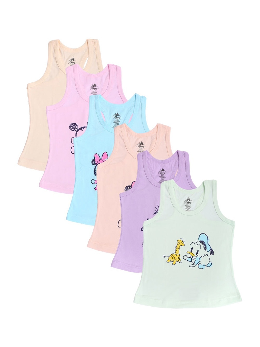 

Bodycare Kids Infant Girls Pack Of 6 Assorted Mickey & Friends Cotton Innerwear Vests