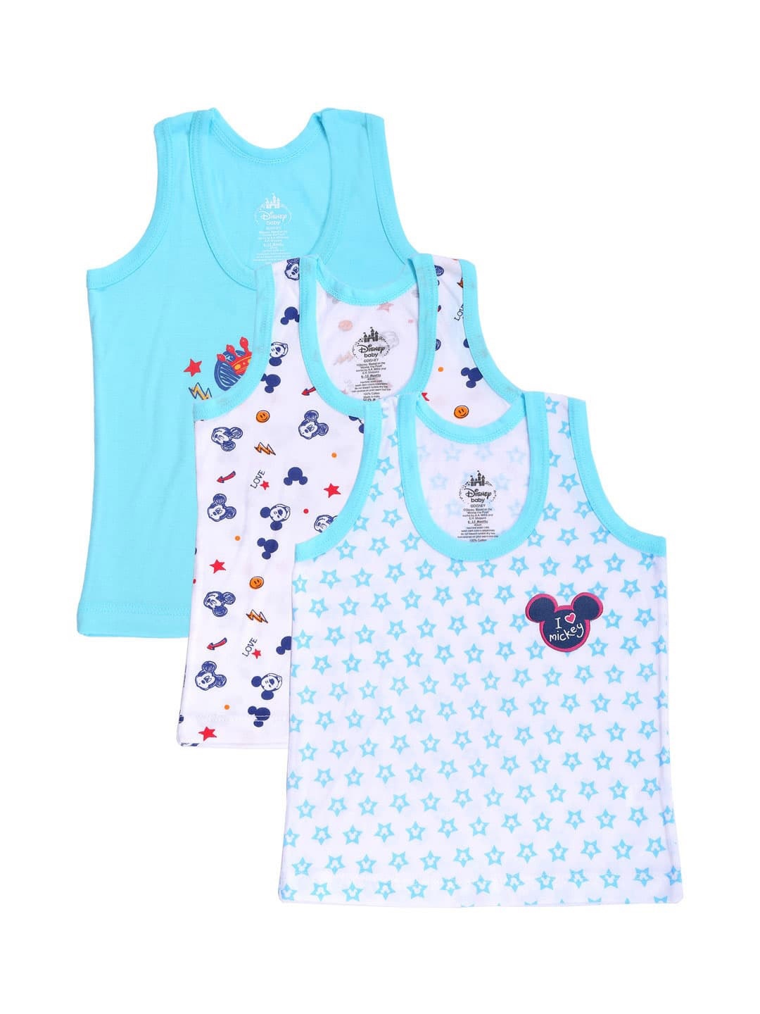 

Bodycare Kids Infant Boys Pack Of 3 Assorted Mickey Mouse Cotton Basic Vests