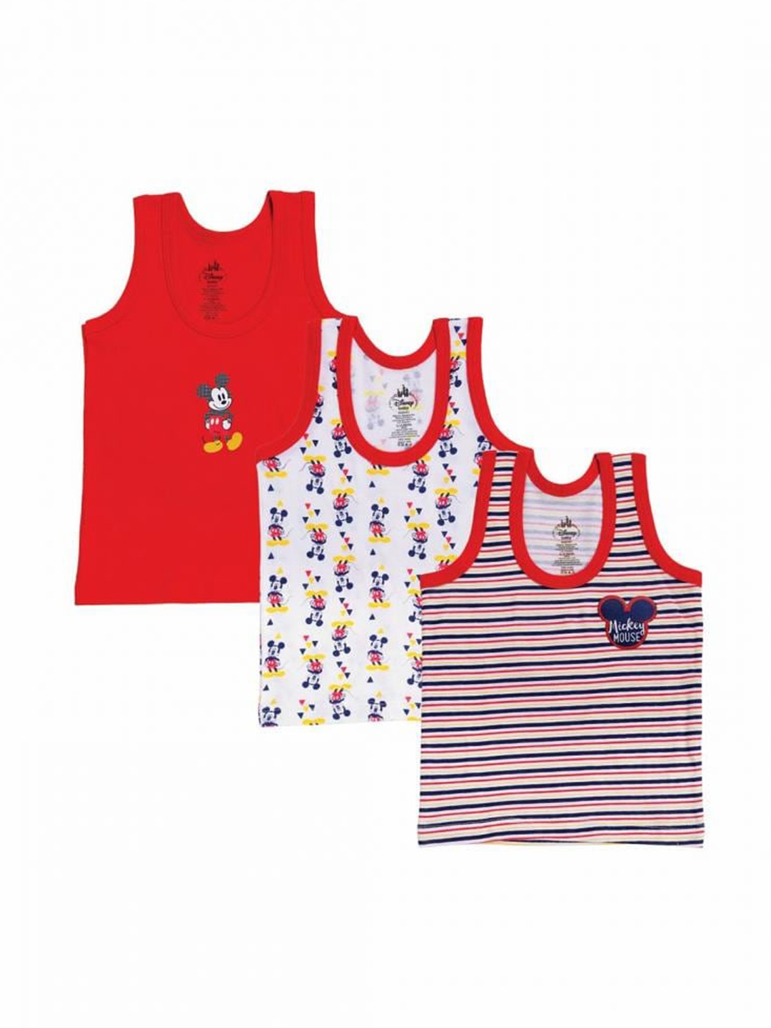 

Bodycare Kids Boys Pack Of 3 Assorted Mickey Mouse Cotton Innerwear Vests