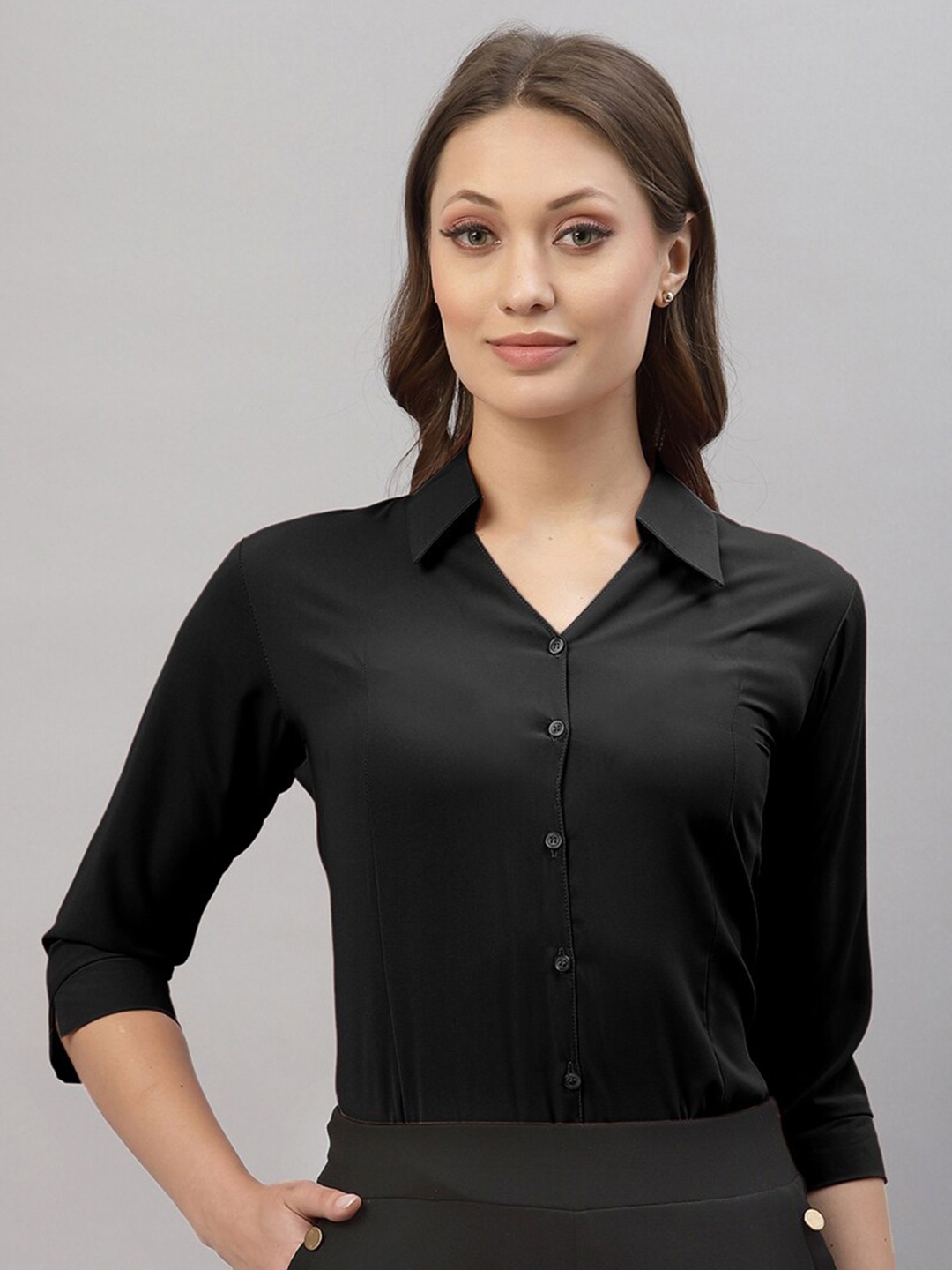 

Selvia Women Black Slim Fit Formal Shirt