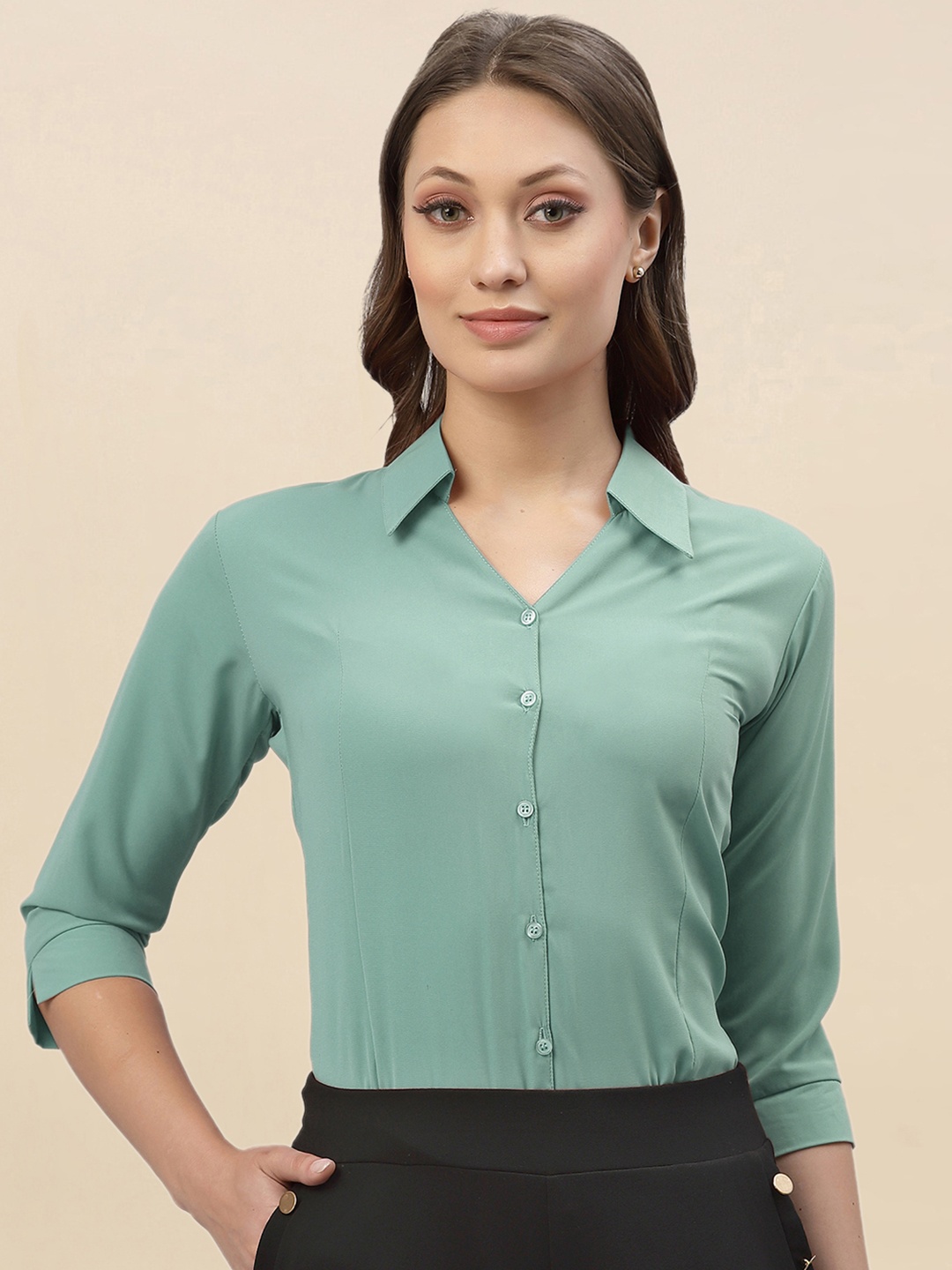 

Selvia Women Green Formal Shirt