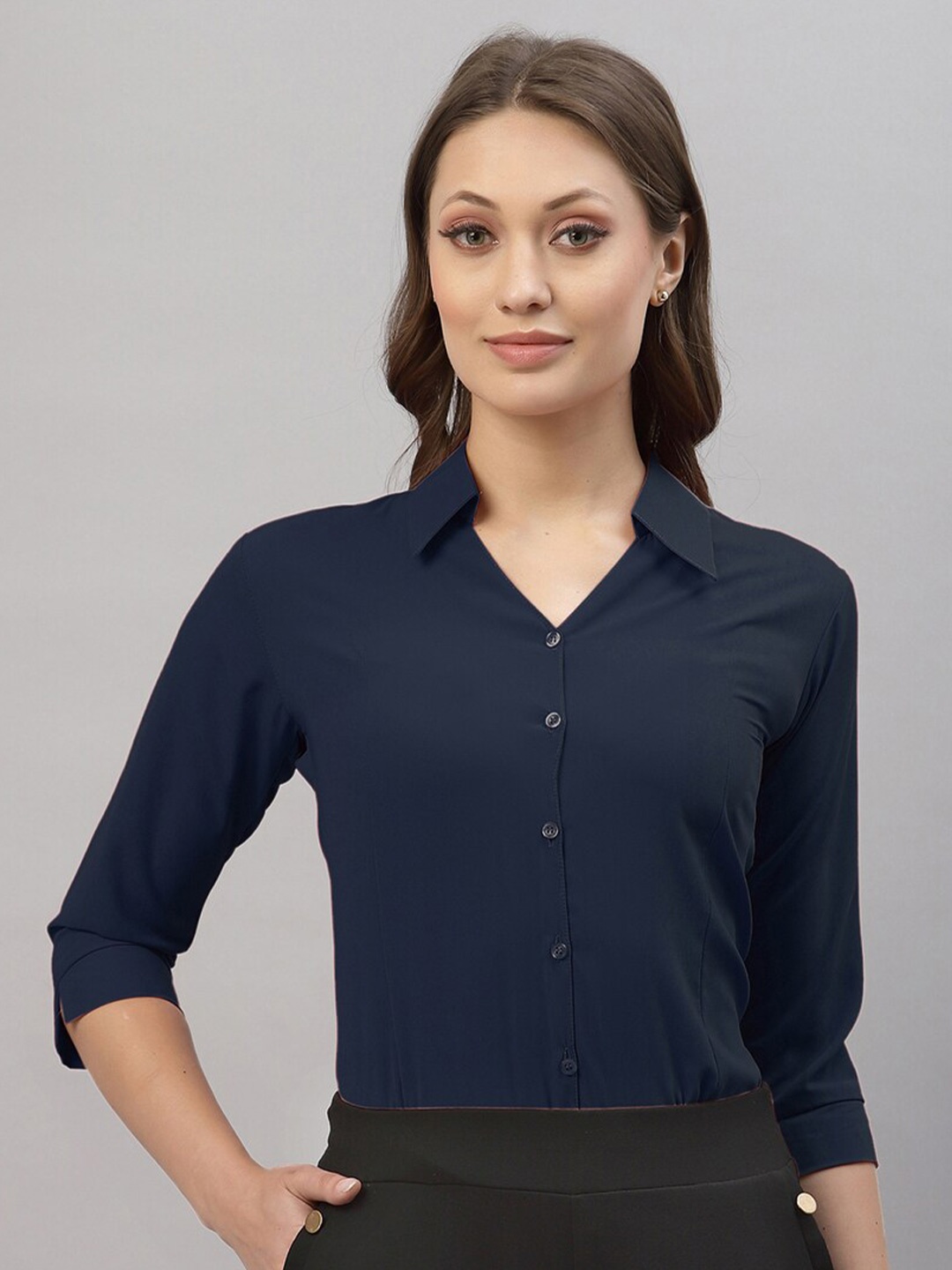 

Selvia Women Navy Blue Formal Shirt