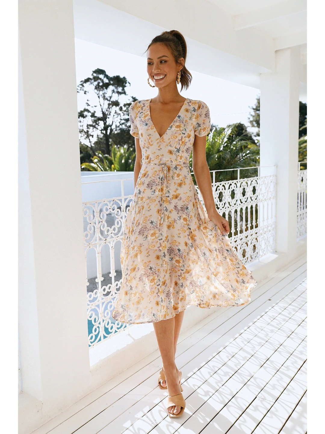 

BoStreet Women Beige Fit and Flare Floral Dress